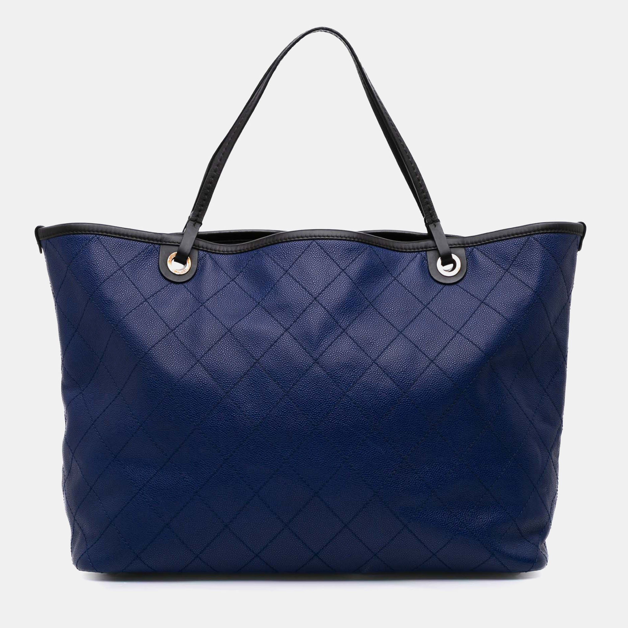 

Chanel Black Blue  Quilted Caviar Shopping Fever Tote