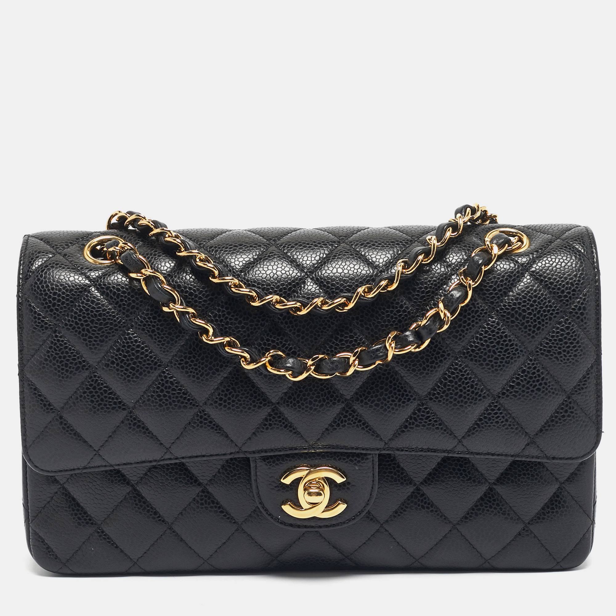 

Chanel Black Quilted Caviar Leather  Classic Double Flap Bag