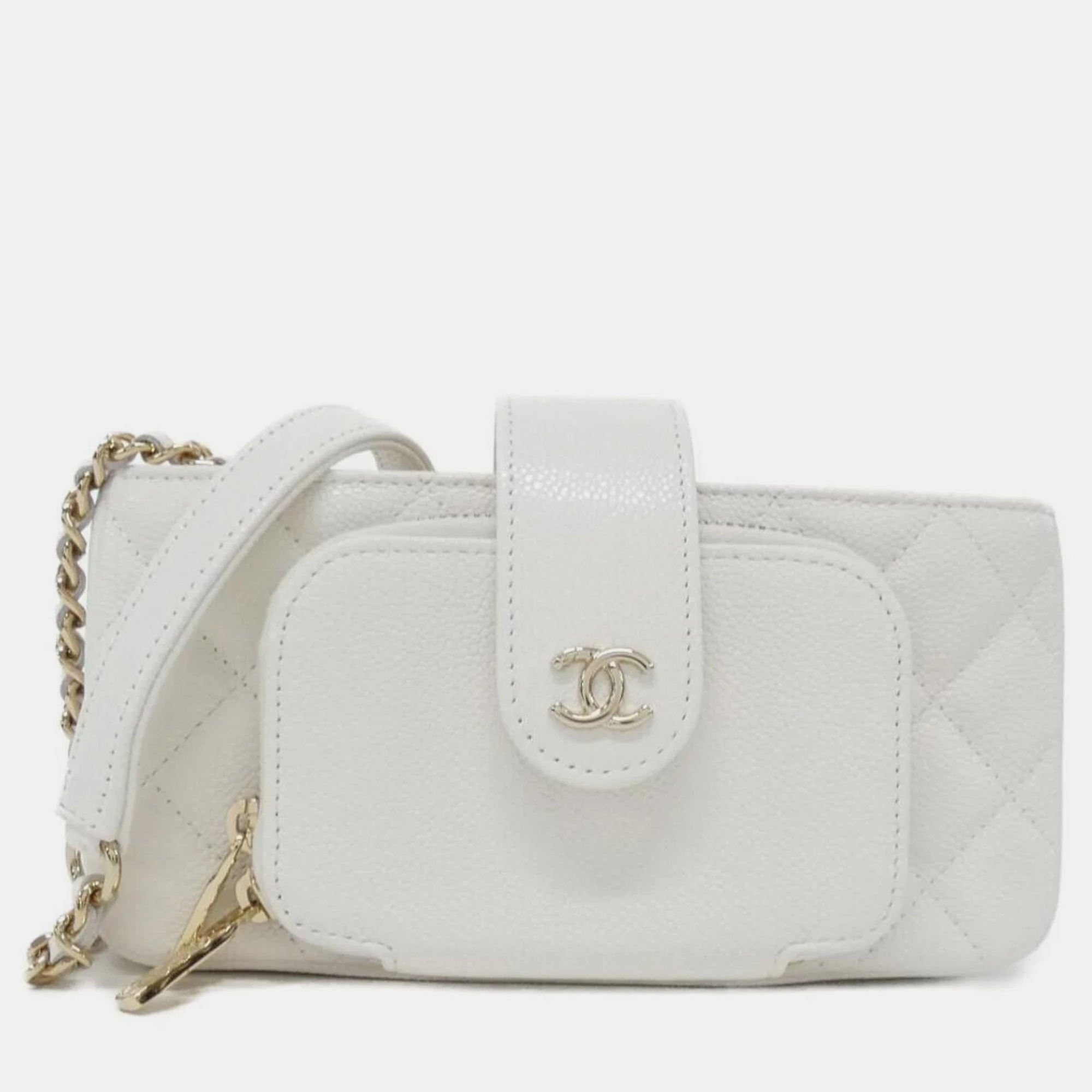 Pre-owned Chanel White Calf Leather Phone Case