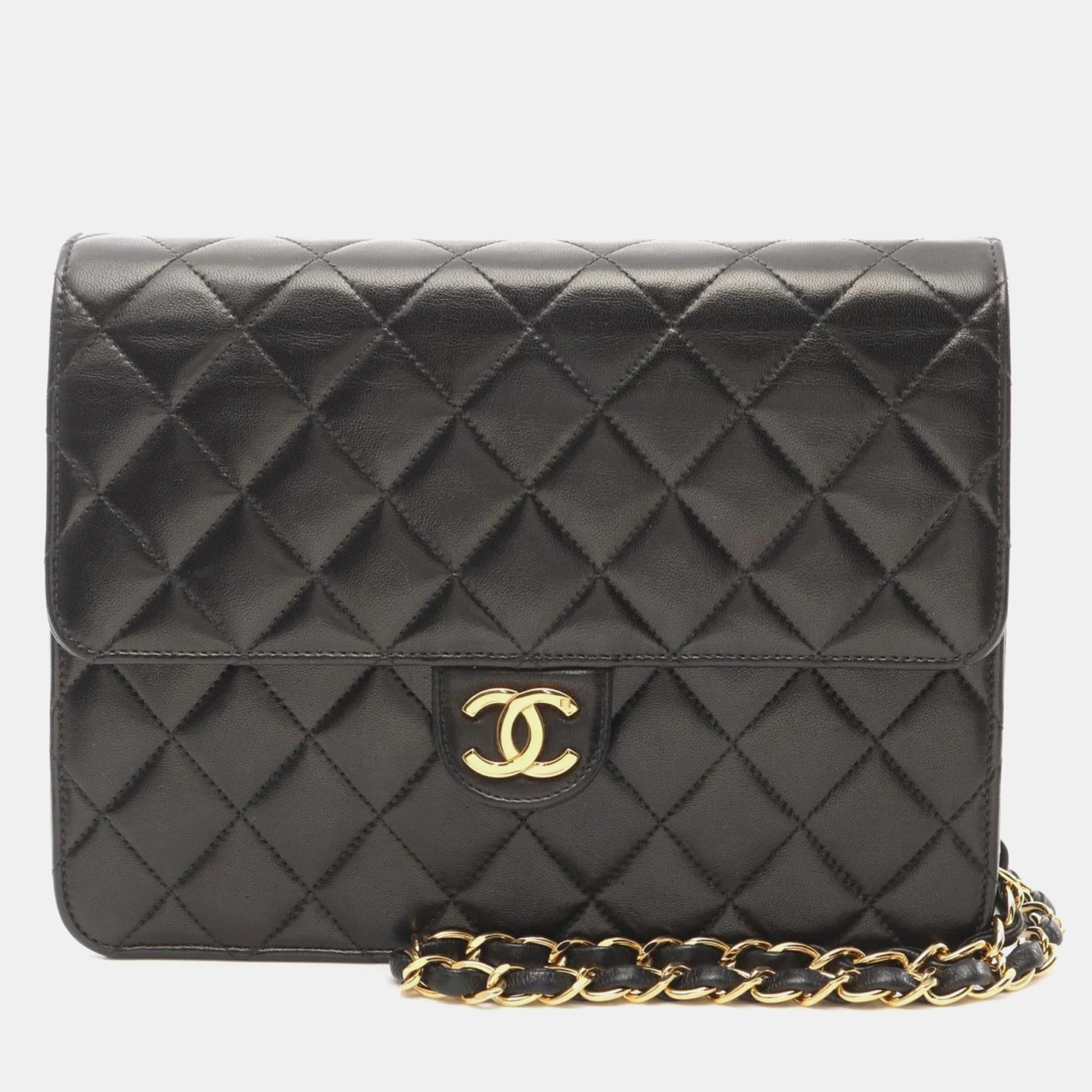 

Chanel Tall Flap Black Lambskin Leather Shoulder Bag