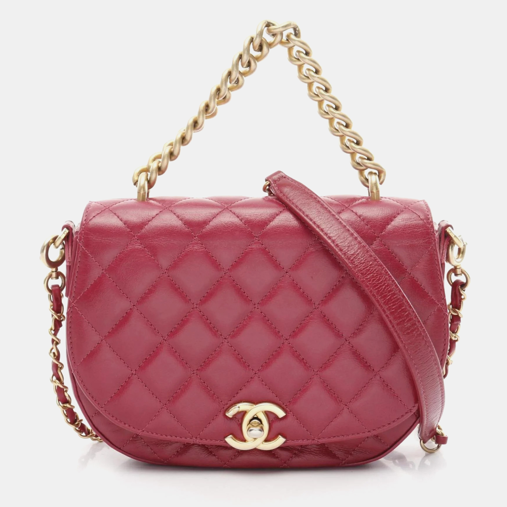 

Chanel Matelasse Handbag Leather Pink