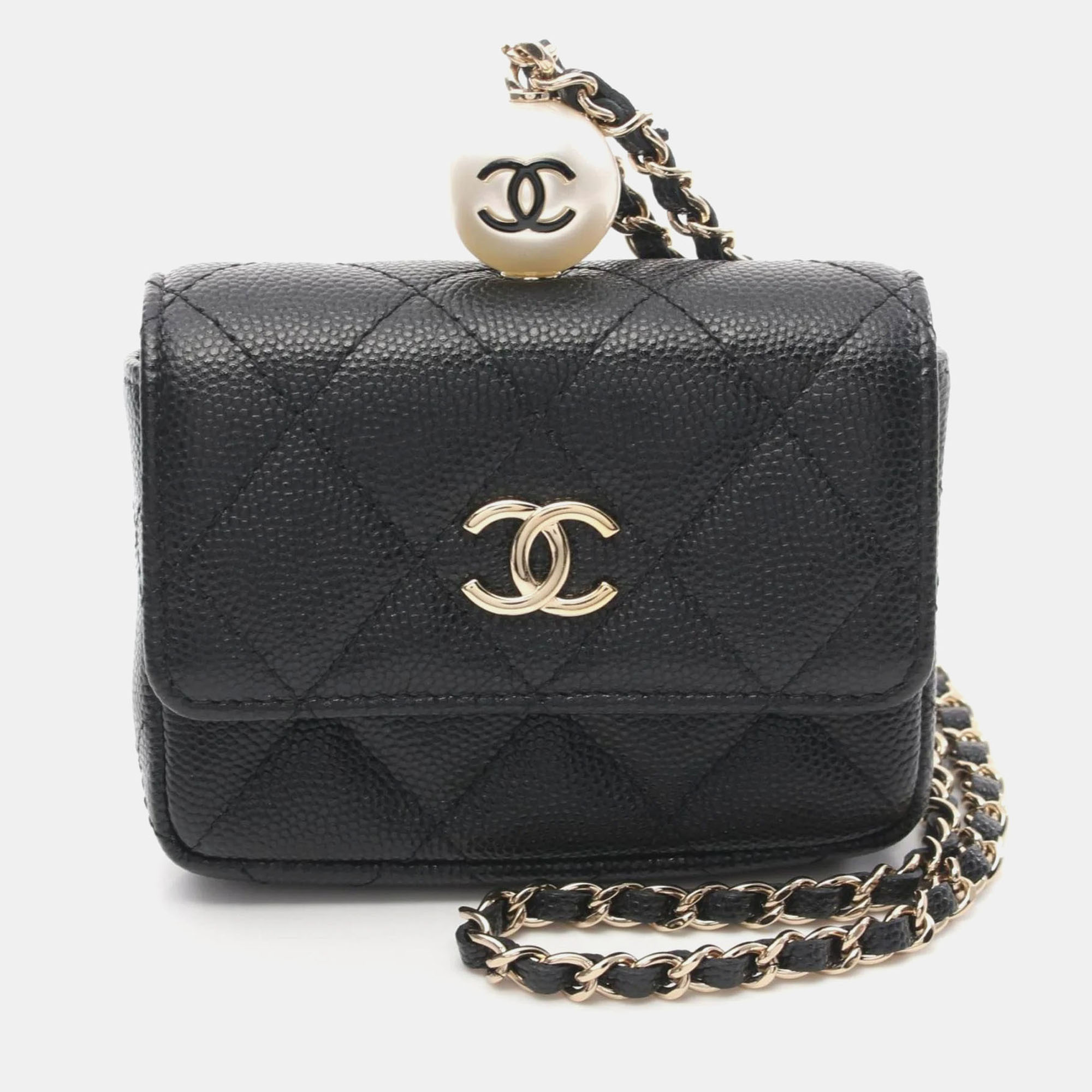 

Chanel Matelasse Chain Flap Coin Purse Wallet/Coin Case Wallet Leather Faux Pearl Black