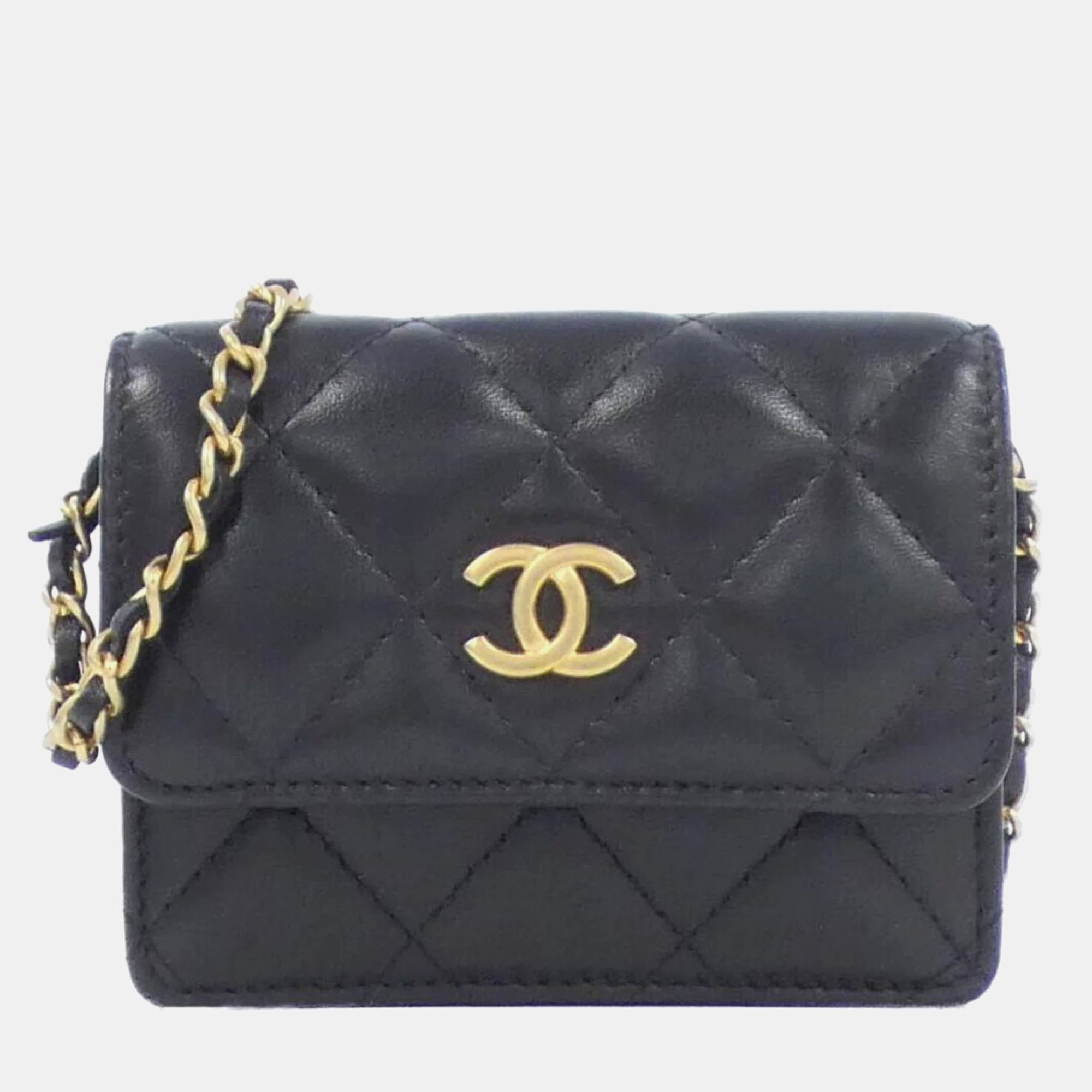 

Chanel Business CC Black Leather Card Holder On Chain