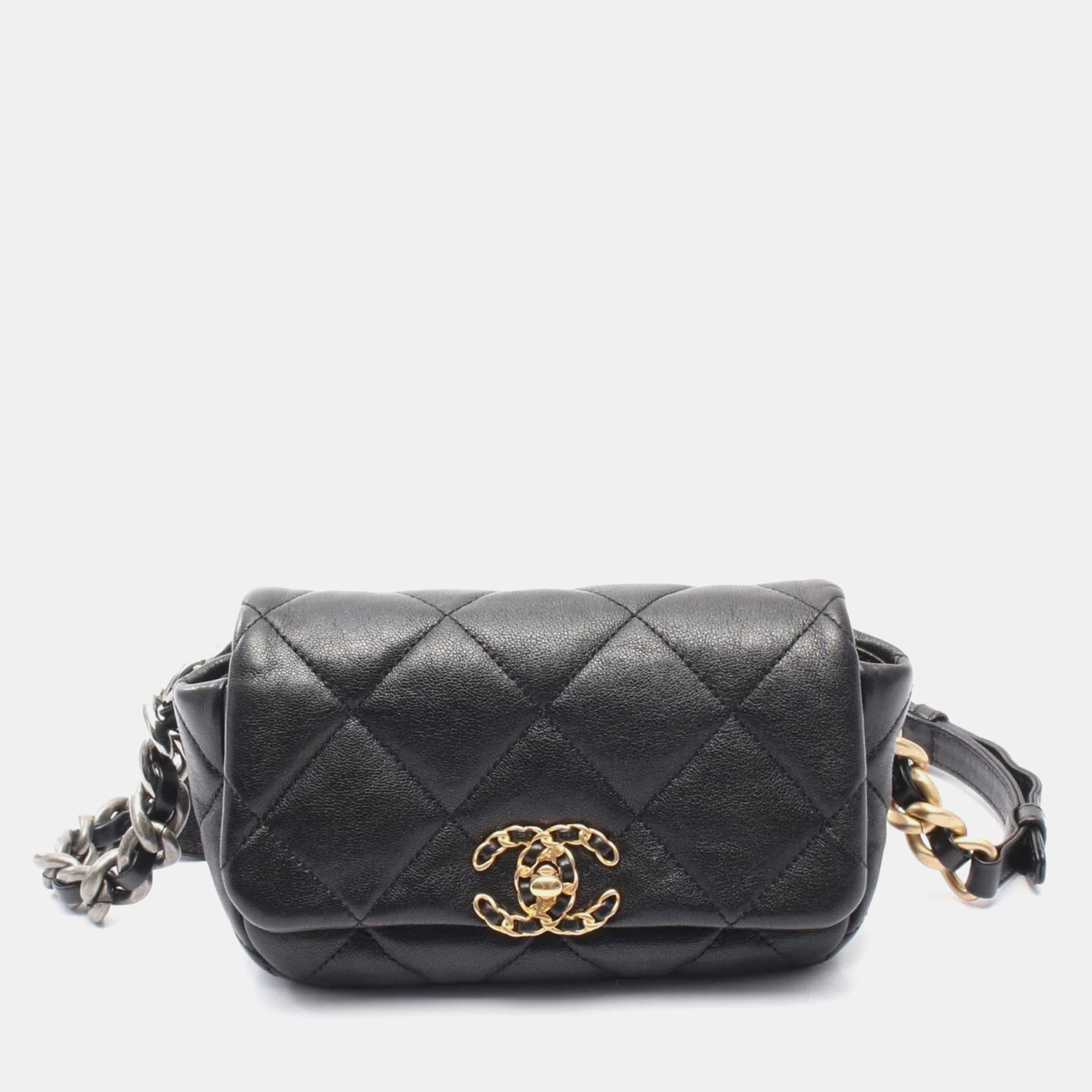 

Chanel 19 Black Leather Waist Bag