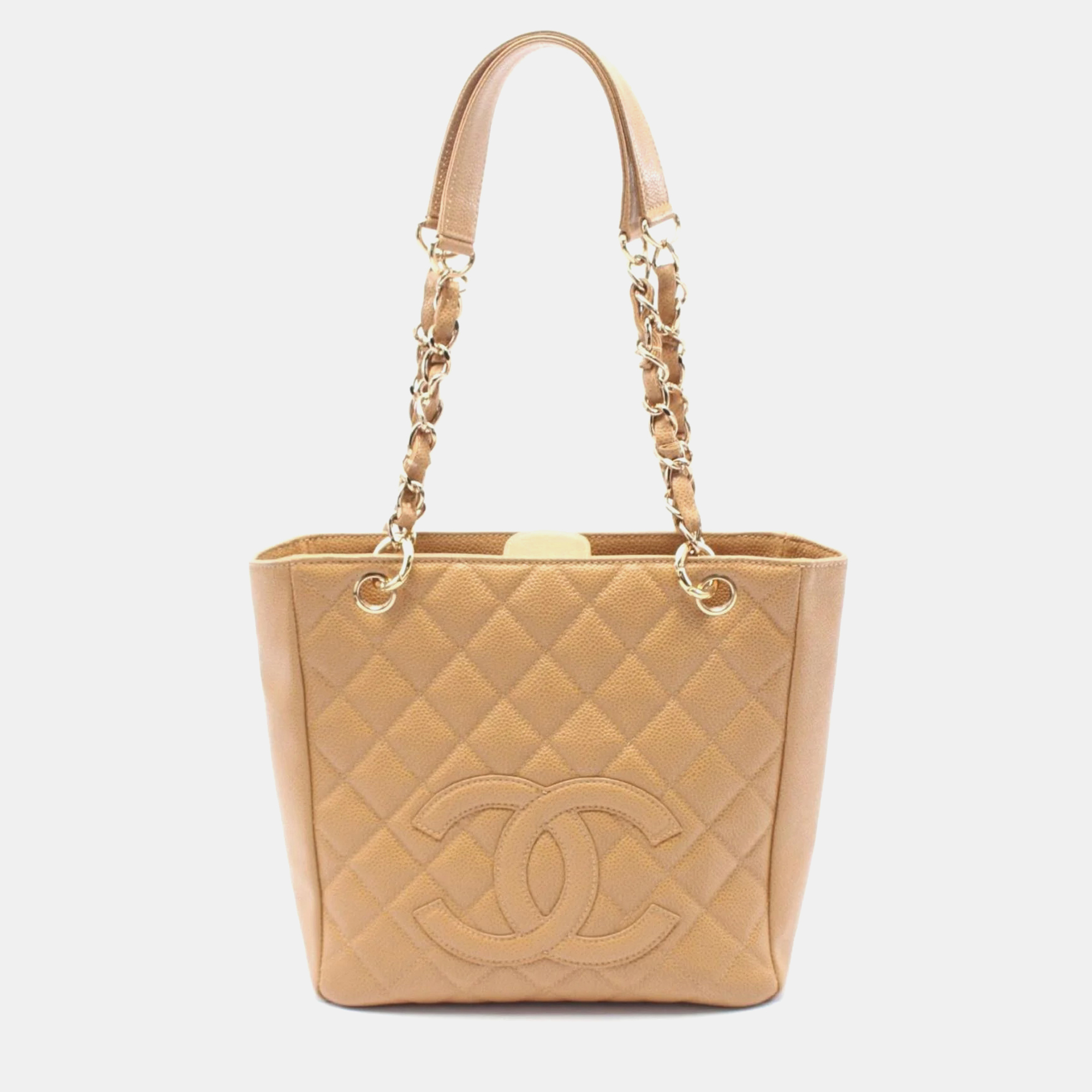

Chanel Matelasse Pst Tote Bag Leather Grained Calfskin Beige