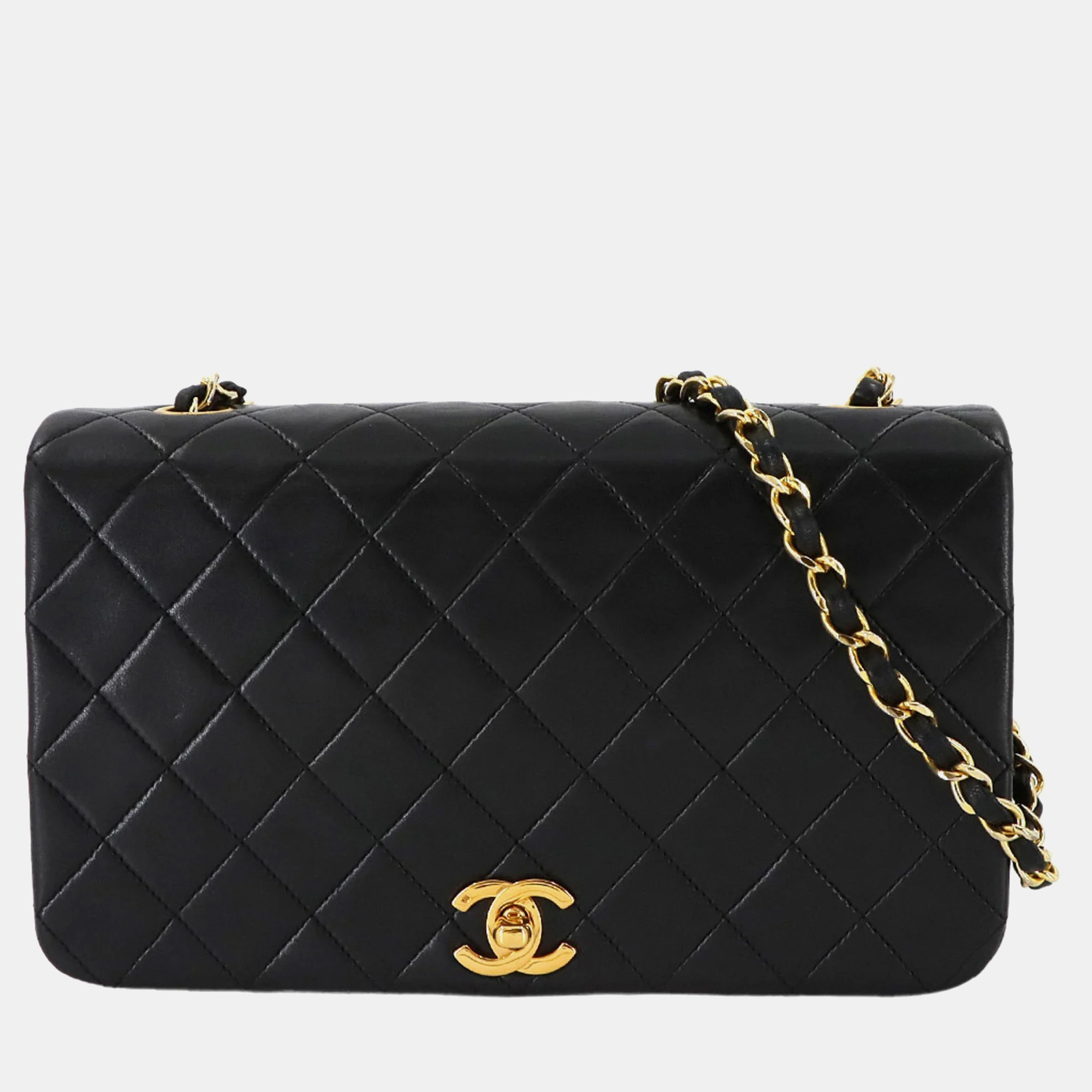 

Chanel Full Flap Black Lambskin Leather Shoulder Bag