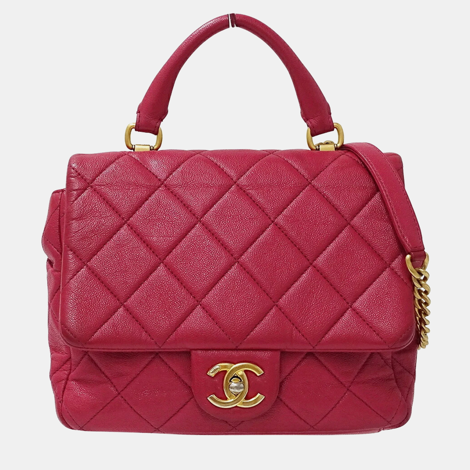 

Chanel Matelasse Pink Caviar Skin Chain Shoulder Bag, Red