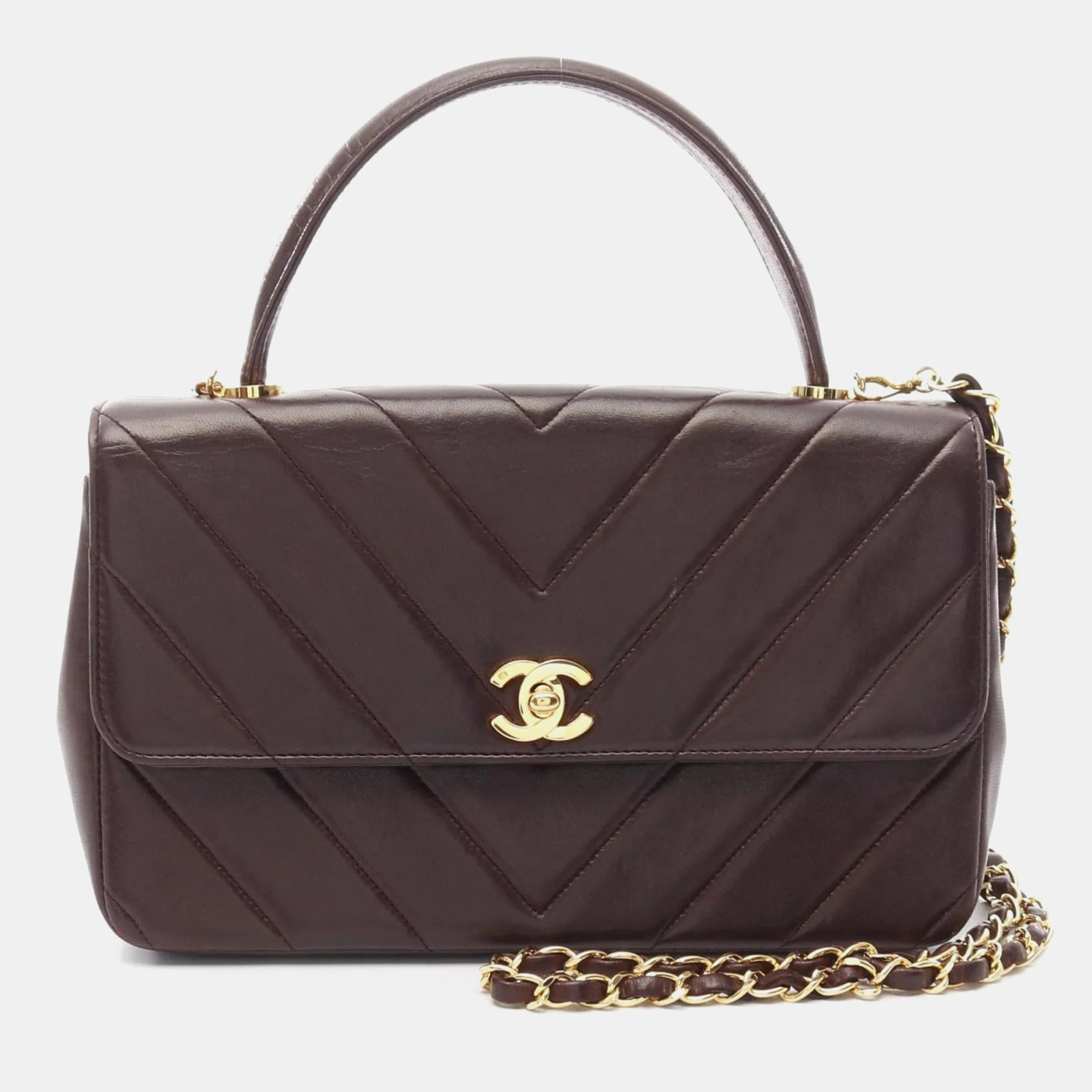 

Chanel Chevron V-Stitch Bordeaux Lambskin Handbag, Brown