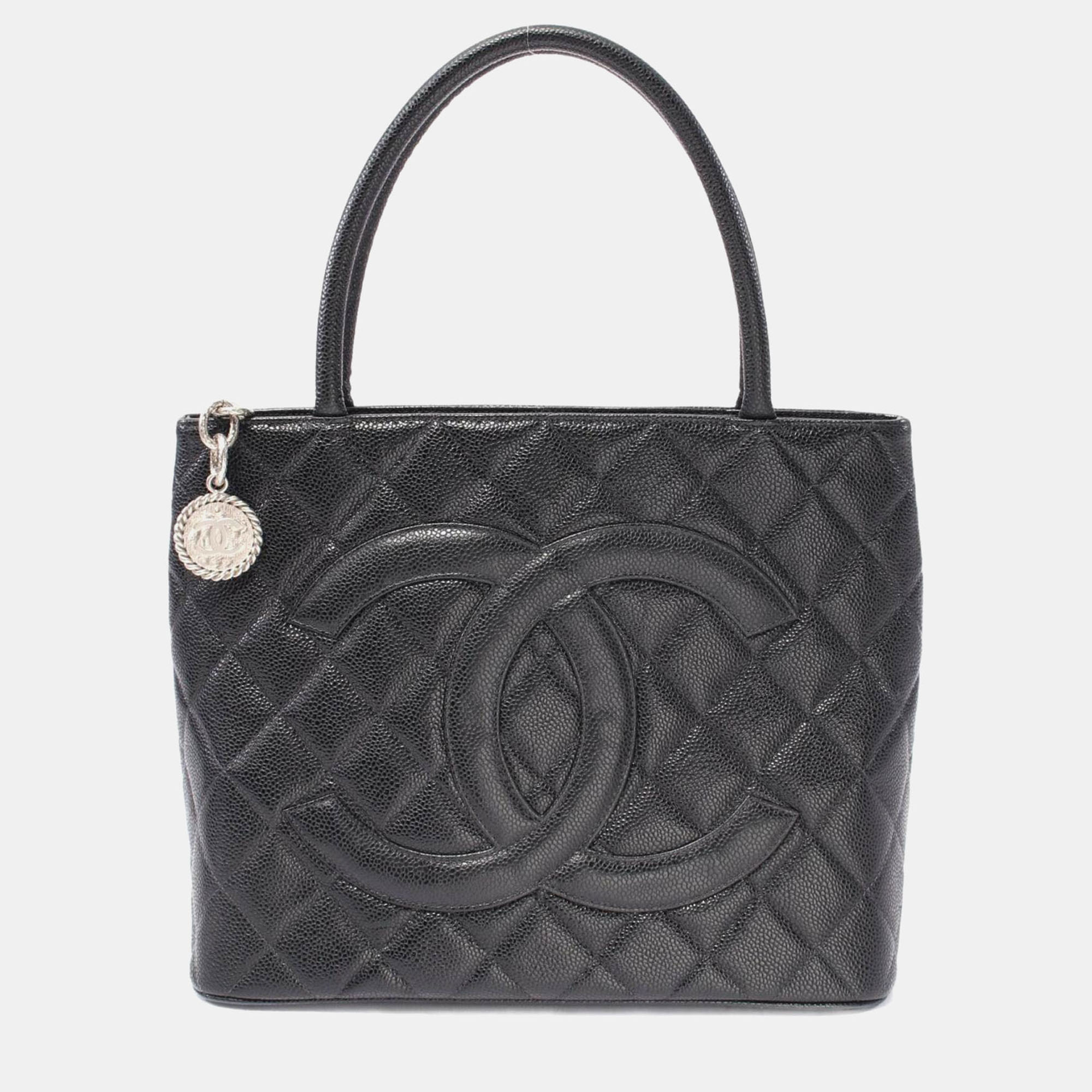

Chanel Medallion Black Grained Calfskin Leather Tote Bag