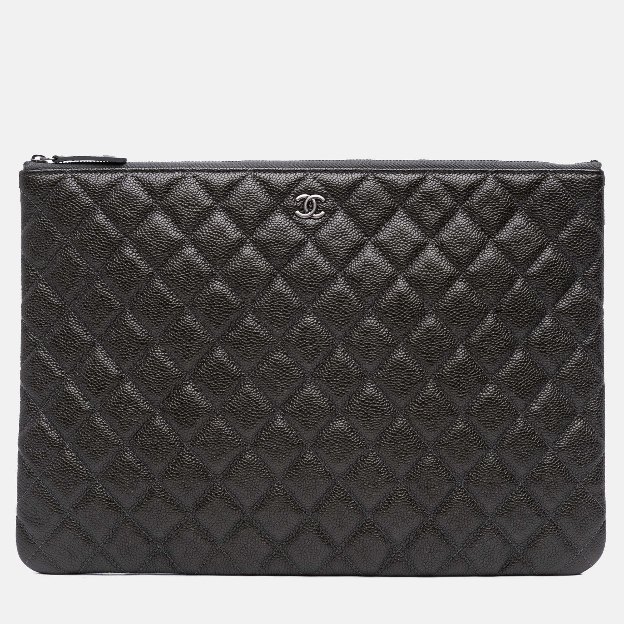

Chanel Black Large Quilted Caviar O Case Clutch