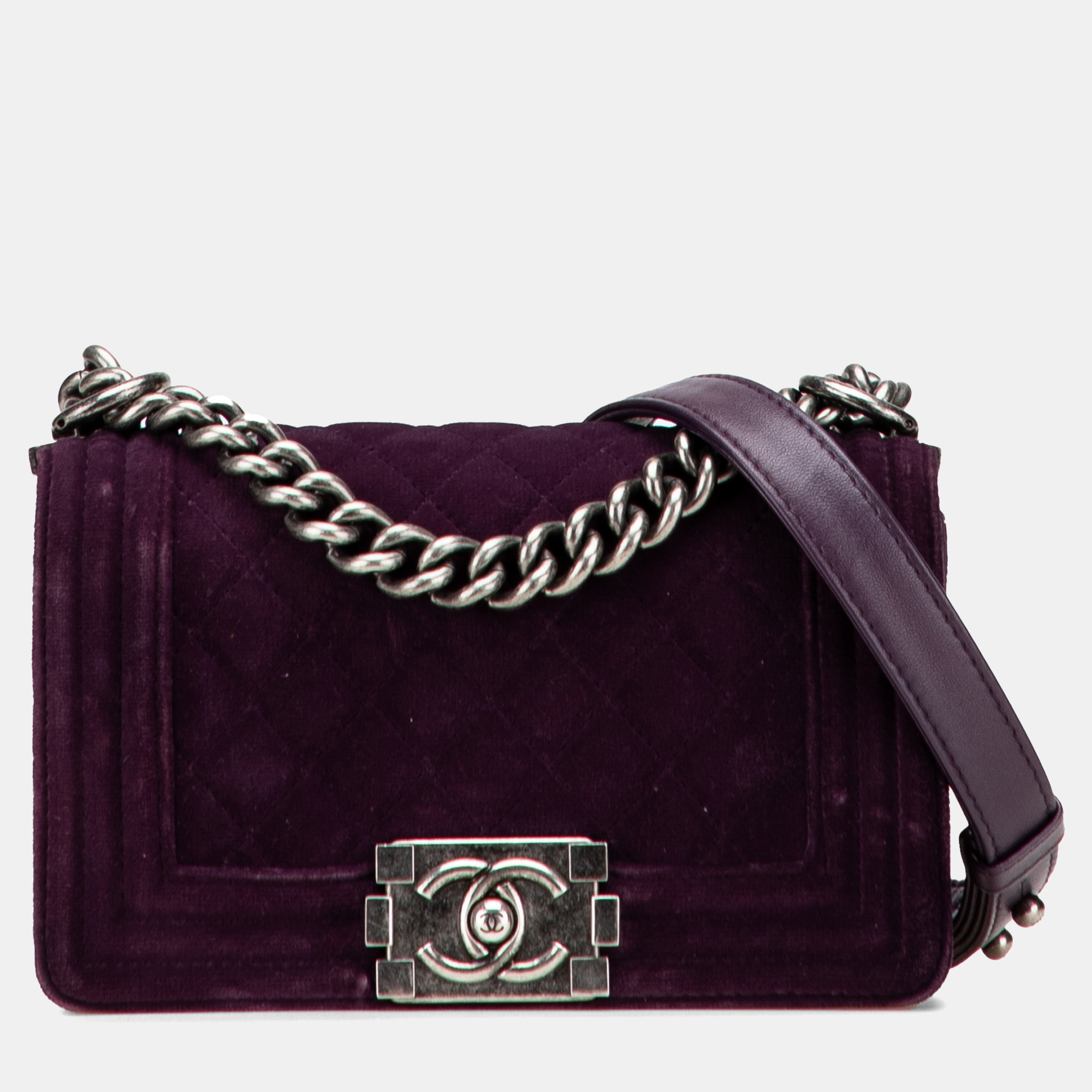 

Chanel Purple Small Quilted Velvet Boy Flap