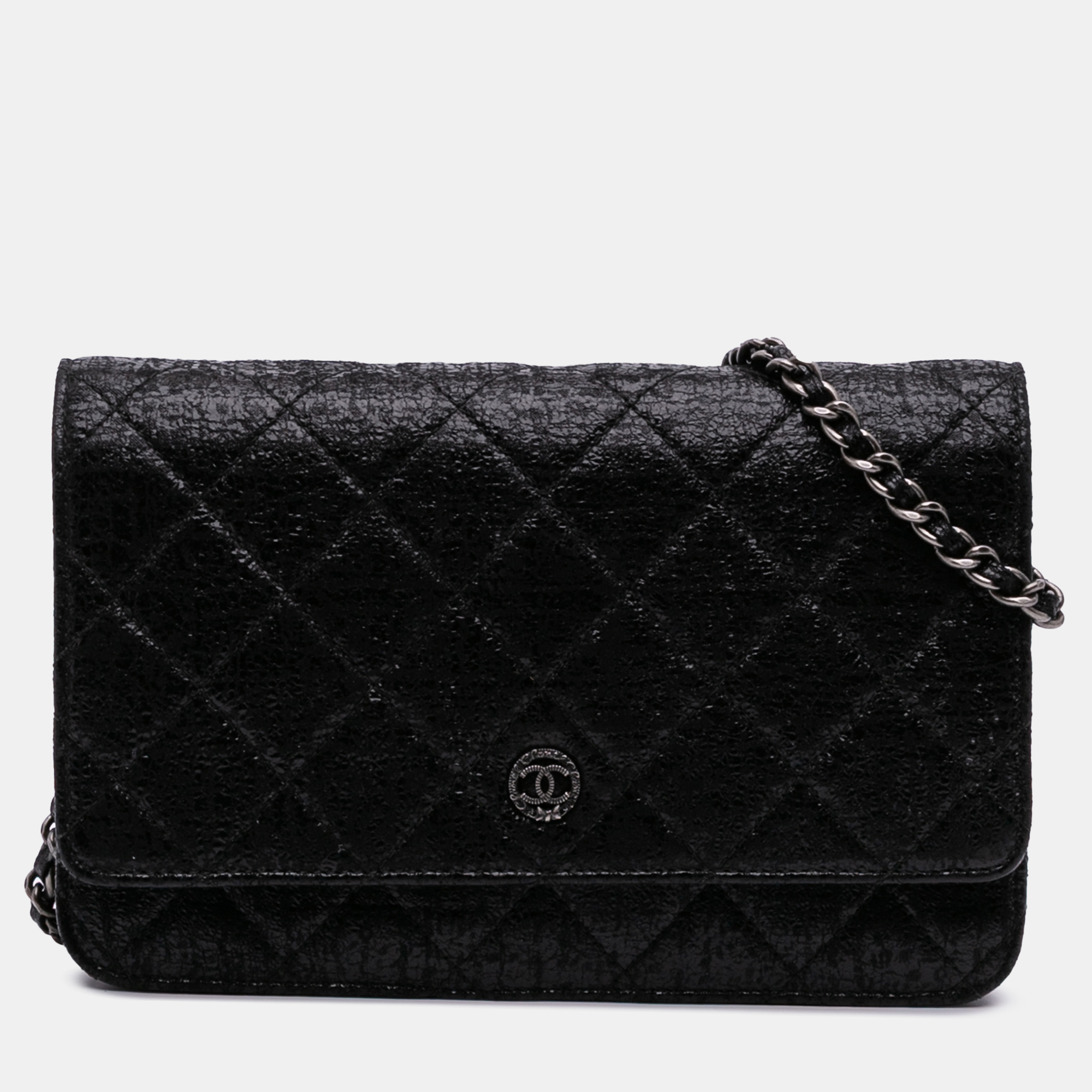 

Chanel Black CC Quilted Crinkled Patent Wallet On Chain