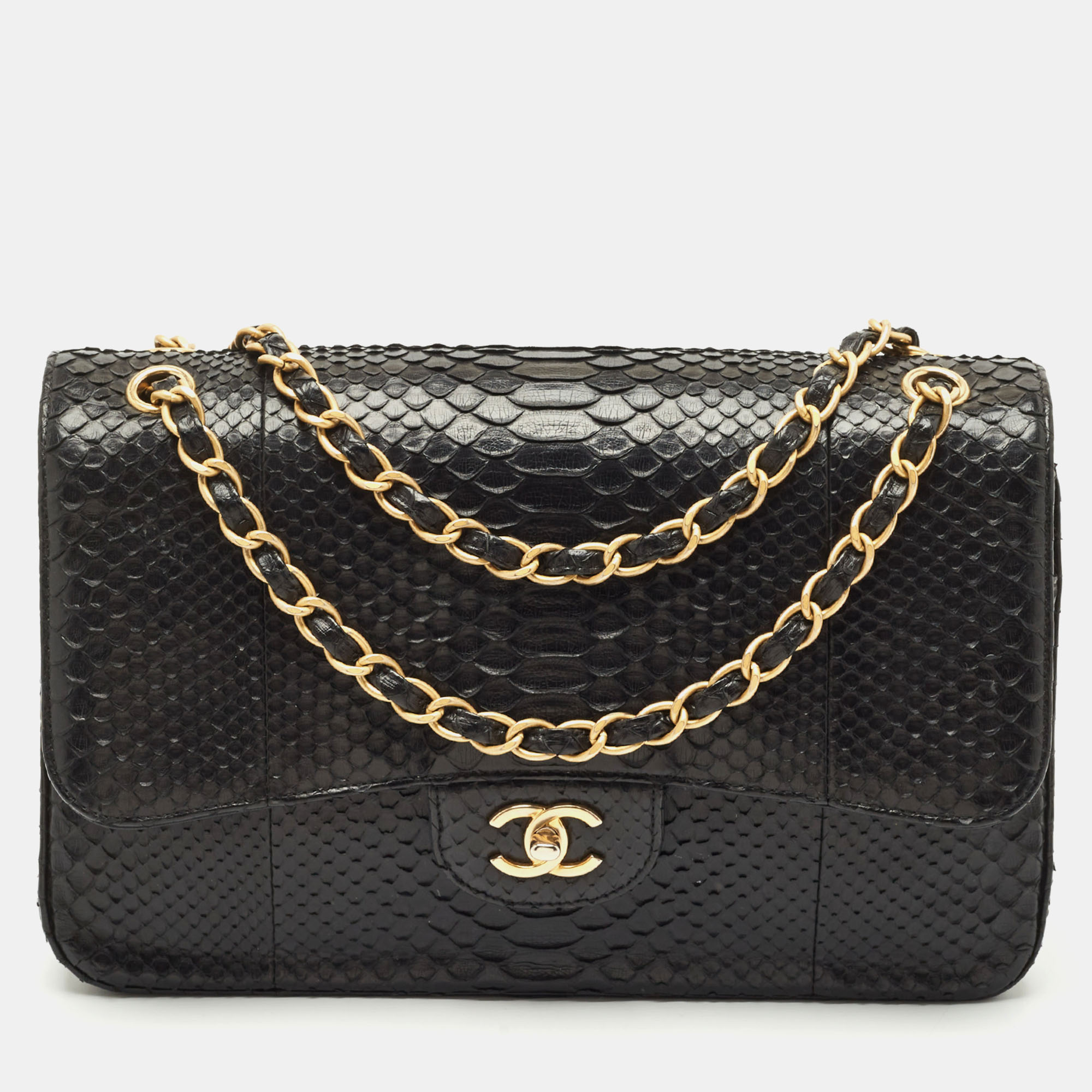 

Chanel Black Python Jumbo Classic Double Flap Bag