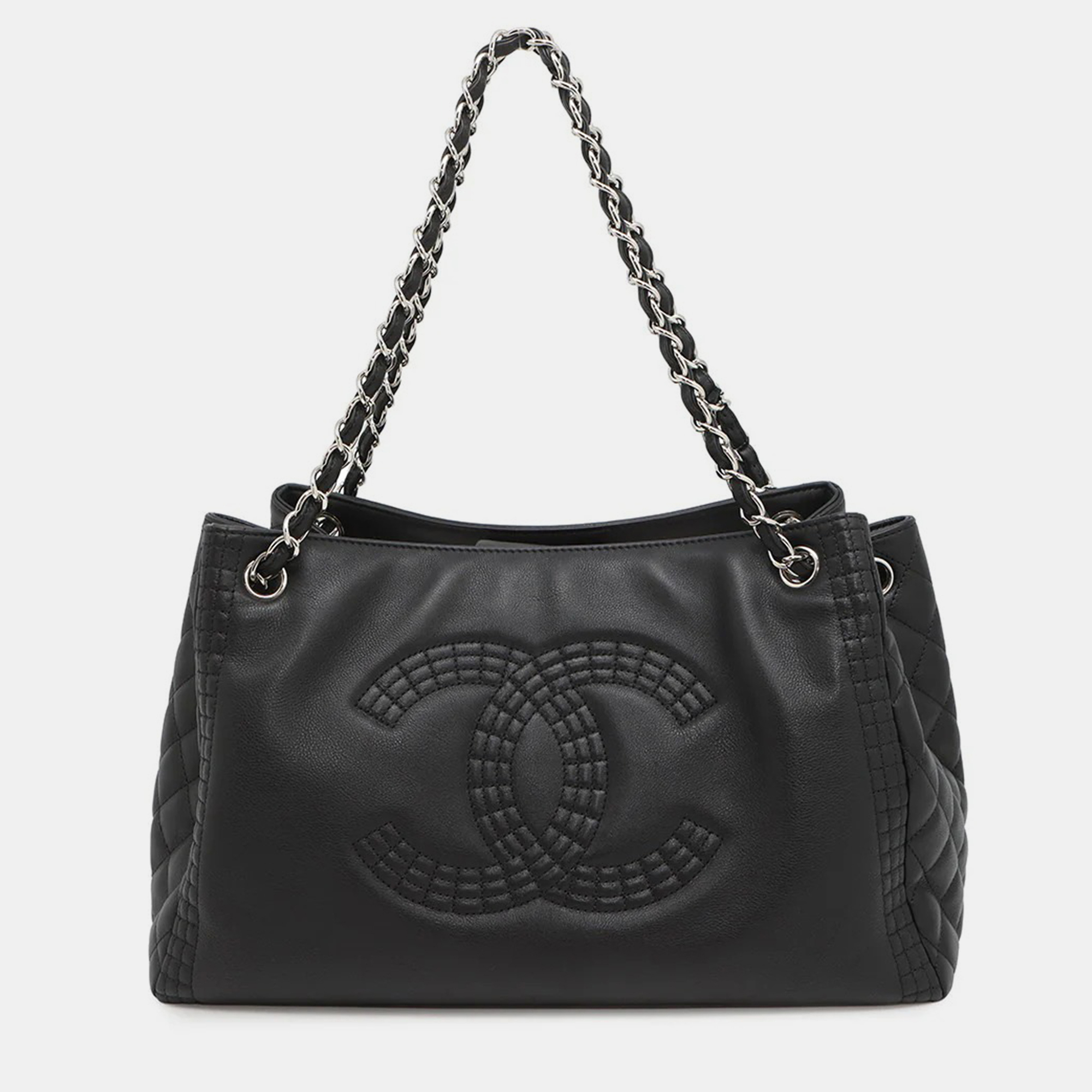 

Chanel Cc Logo Matelasse Chain shoulder Tote Bag Black Lambskin
