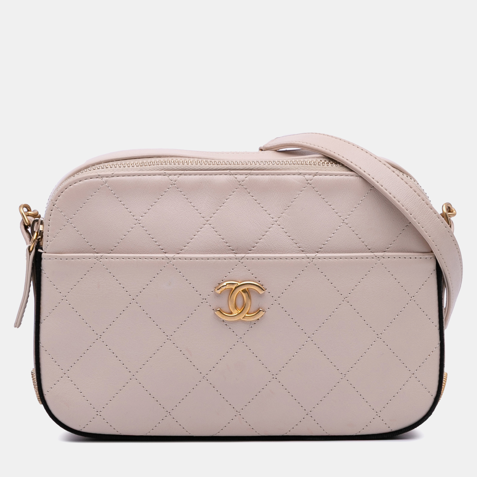 

Chanel Pink Calfskin Grosgrain Stitched Button Up Camera Case