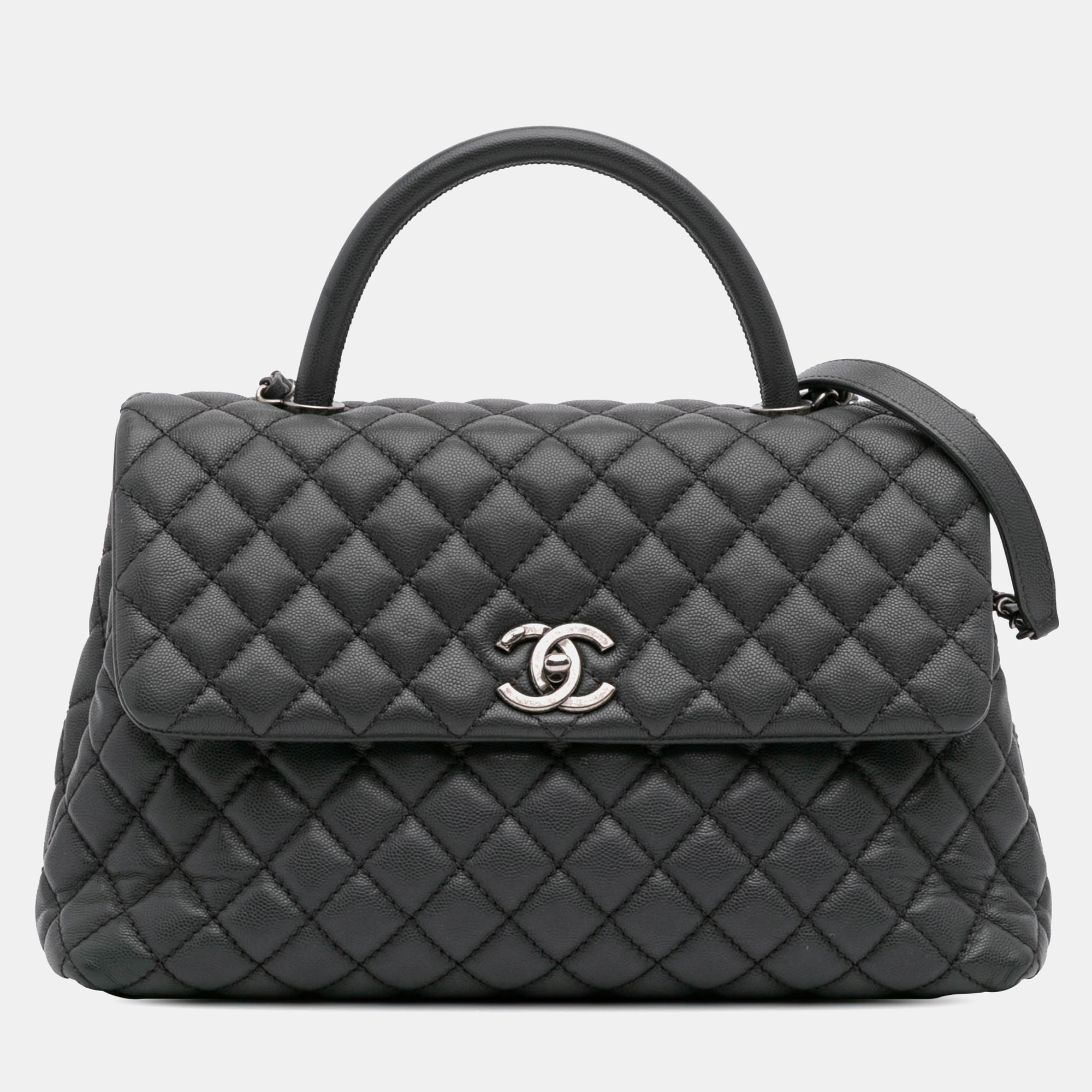 

Chanel Grey Large Quilted Caviar Coco Top Handle Bag