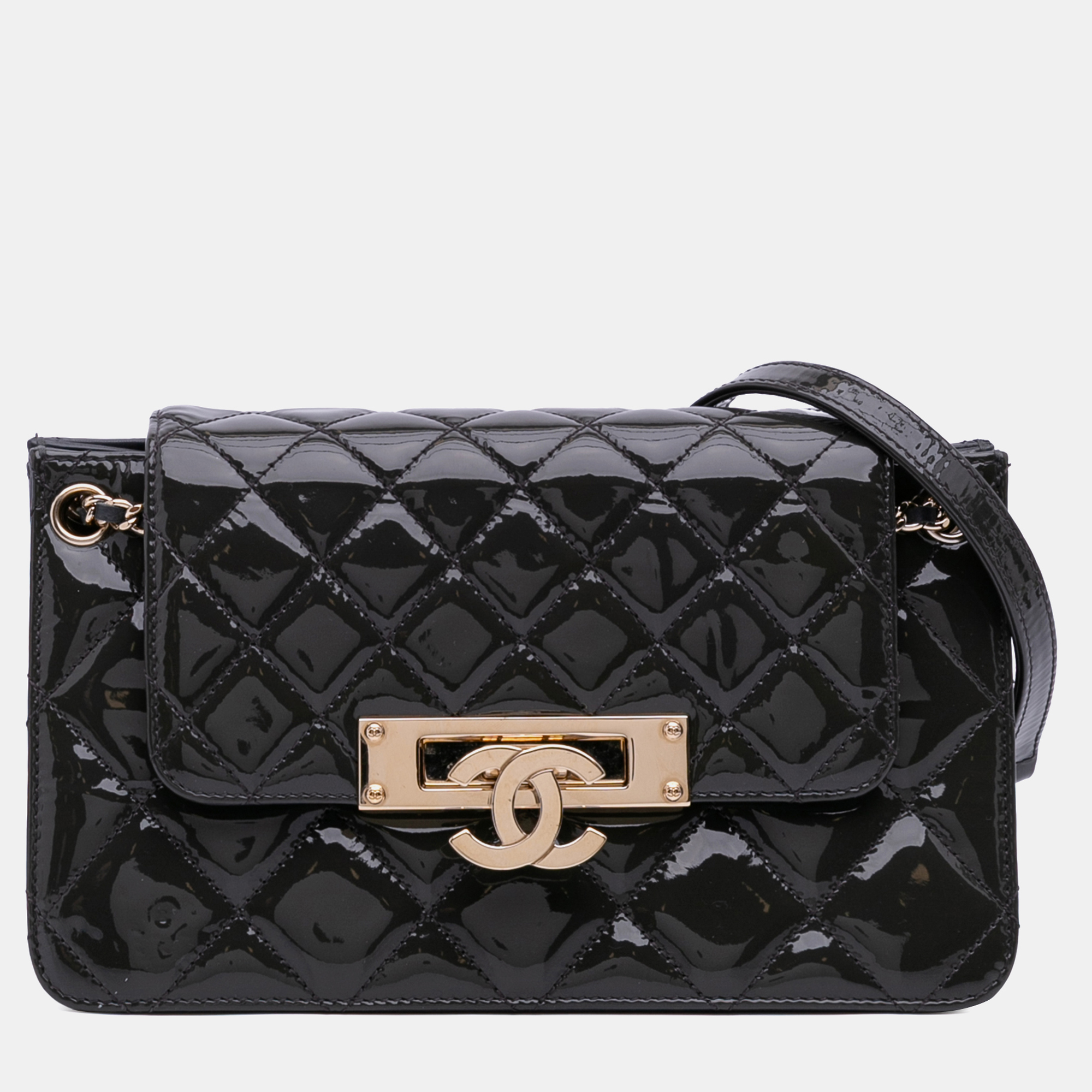 

Chanel Black Quilted Patent Golden Class Accordion Flap