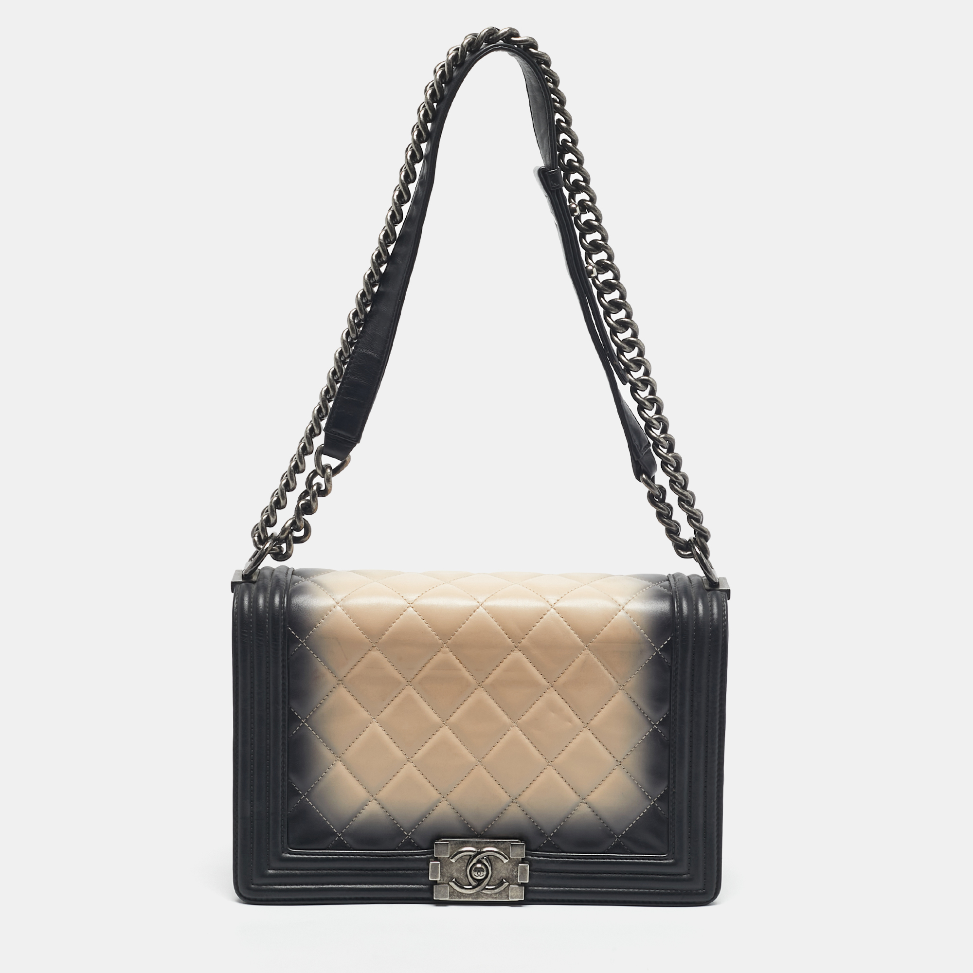 

Chanel Black/Beige Quilted Leather New  Boy Flap Bag