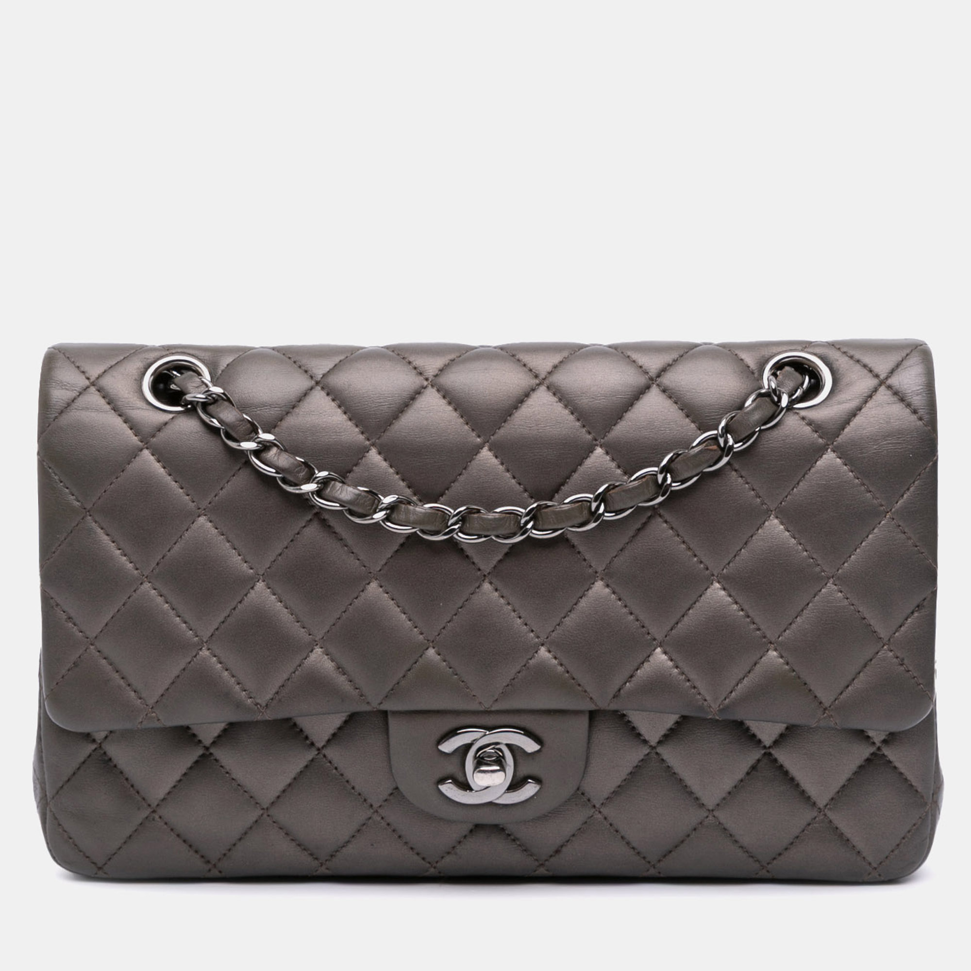 

Chanel Grey Medium Classic Lambskin Double Flap