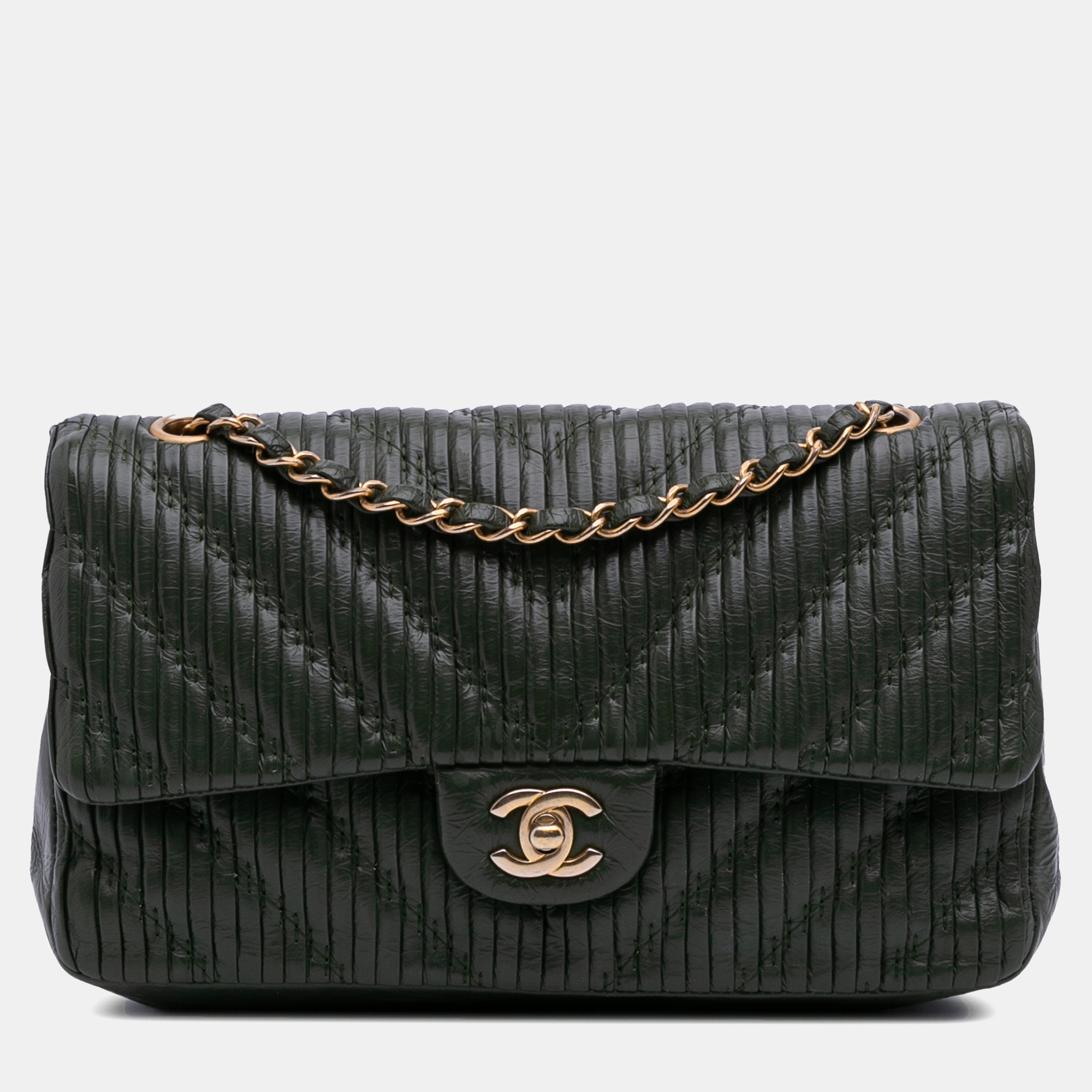 

Chanel Black Medium Chevron Calfskin Coco Pleats Double Flap
