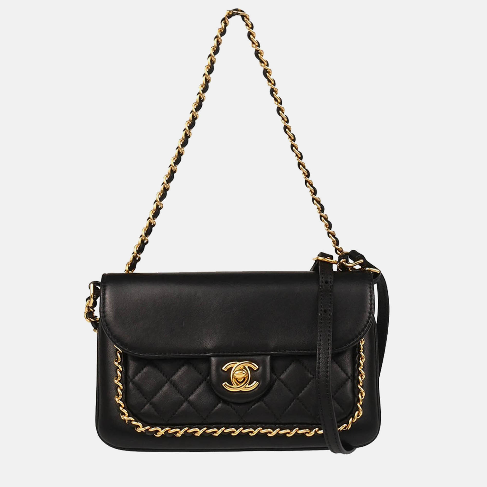 

Chanel Unchained CC Black Lambskin Flap Handbag