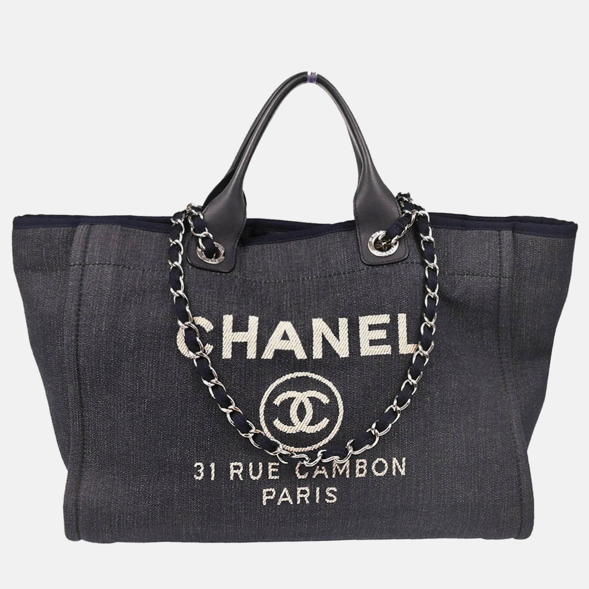 

Chanel Deauville Medium Navy Denim 2way Tote Bag, Navy blue
