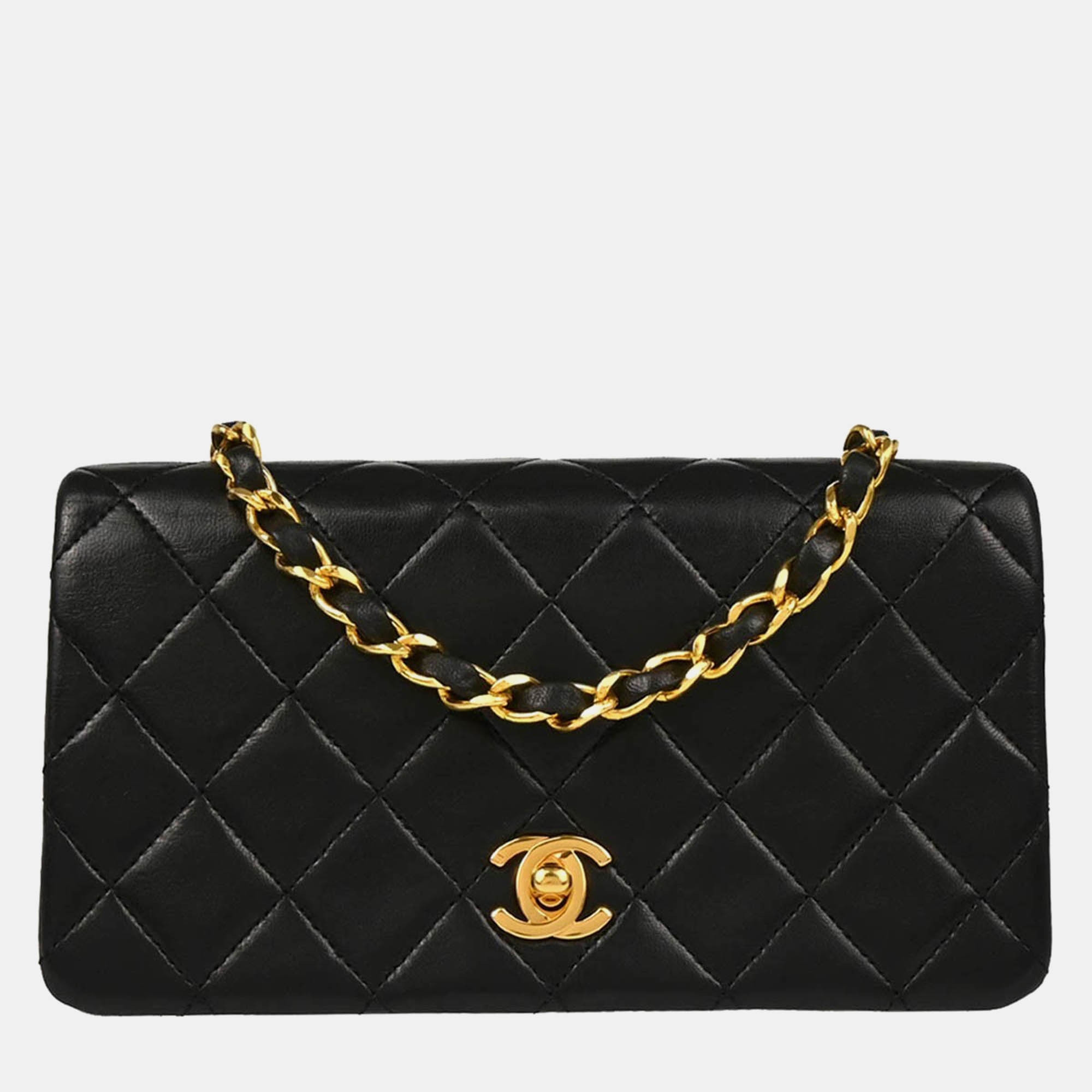 Pre-owned Chanel Black Lambskin Turnlock Mini Full Flap Shoulder Bag