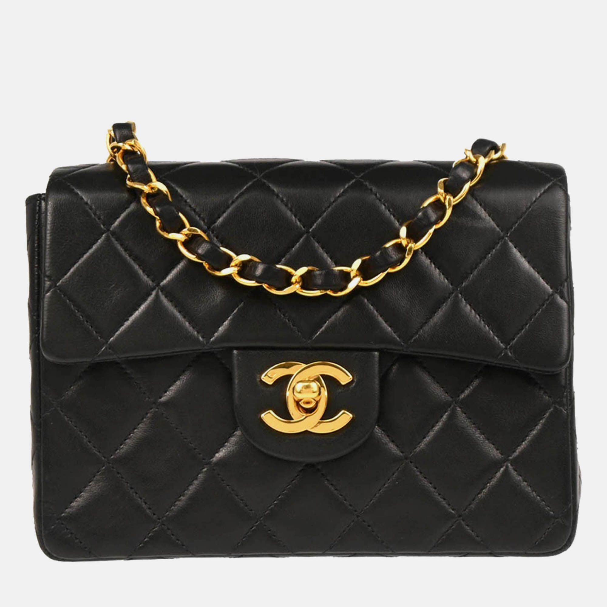 

Chanel Mini Classic Square Flap Black Lambskin Shoulder Bag