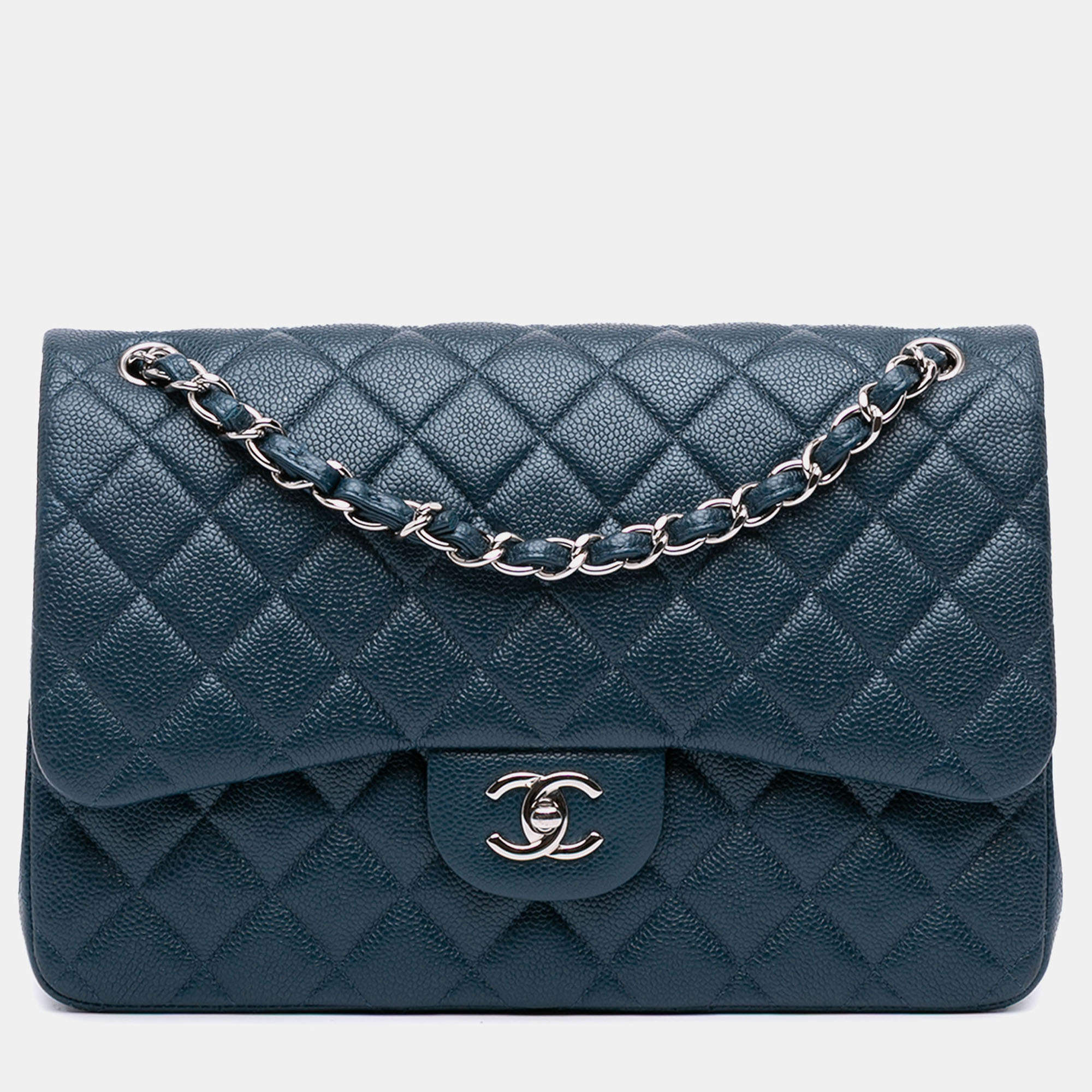 

Chanel Blue Jumbo Classic Iridescent Caviar Double Flap