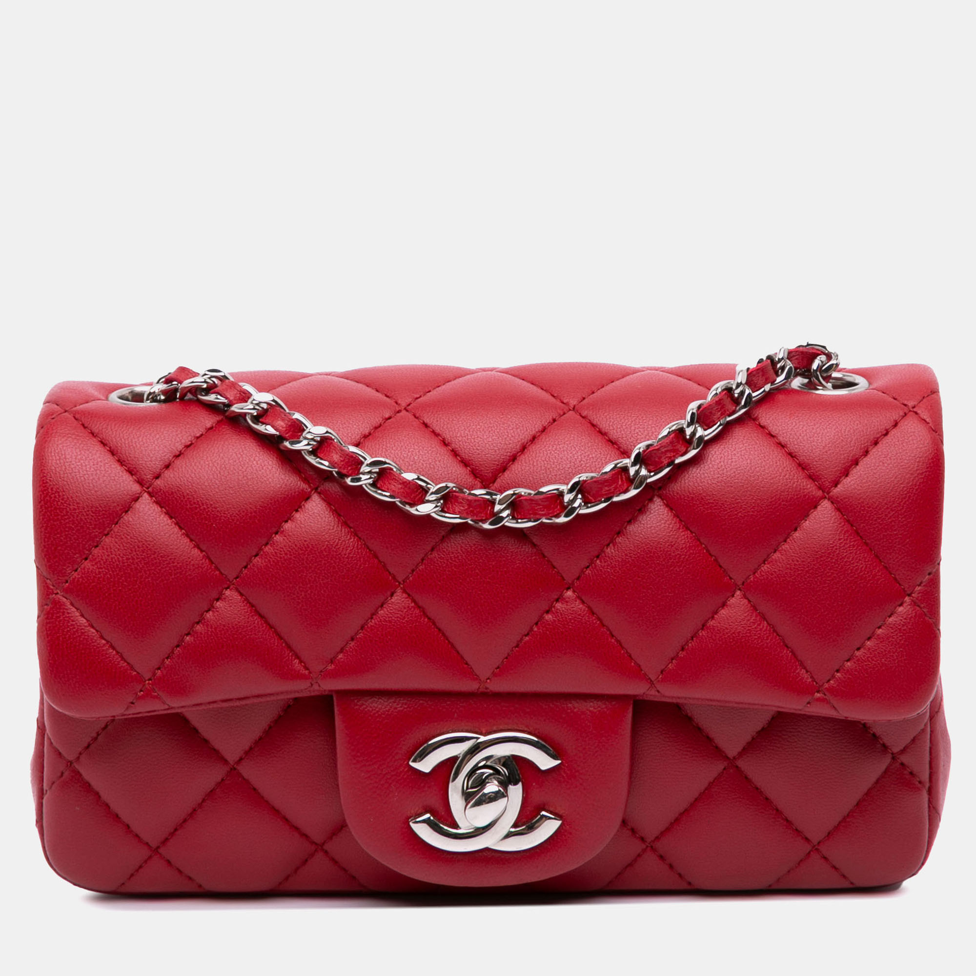 

Chanel Red Extra Mini Rectangular Classic Lambskin Single Flap