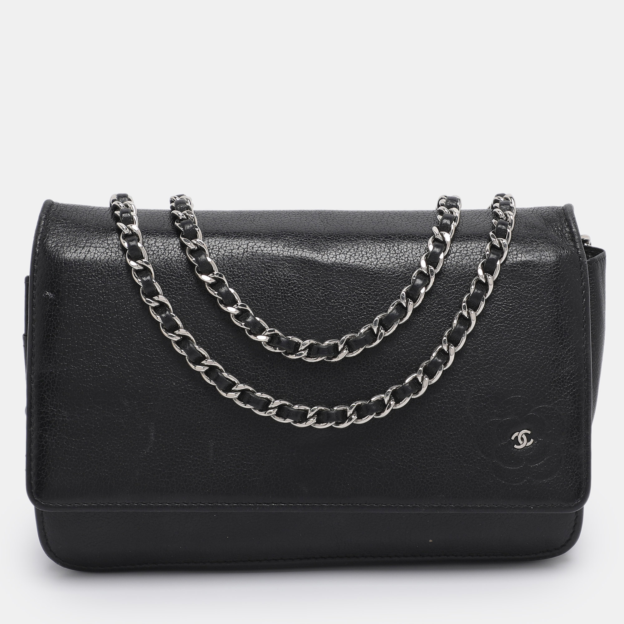 

Chanel Black Leather CC Camellia WOC Clutch Bag