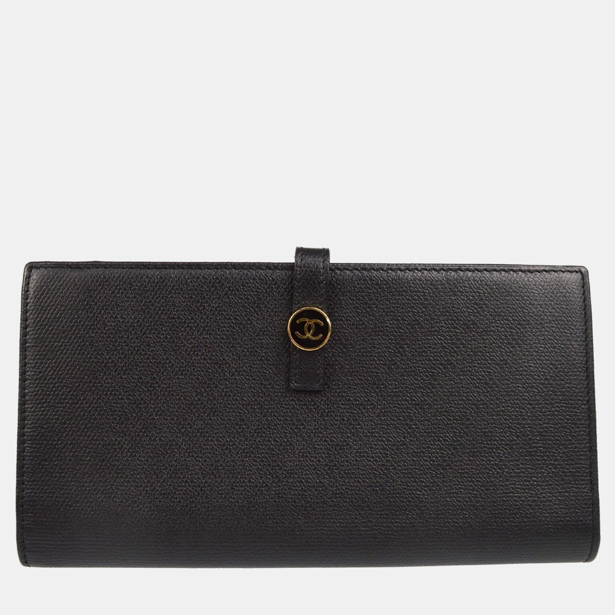

Chanel Coco Button Black Calfskin Long Wallet