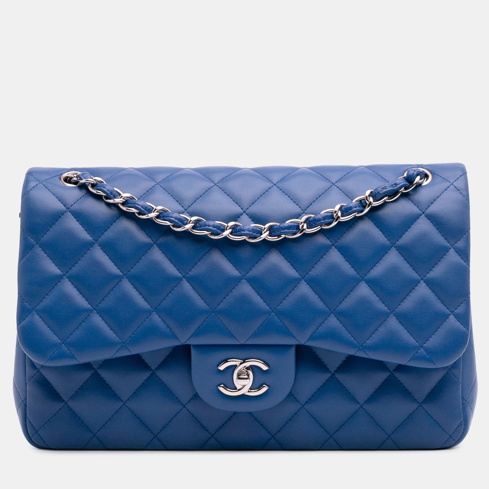 

Chanel Classic Jumbo Double Flap Blue Lambskin Leather Shoulder Bag