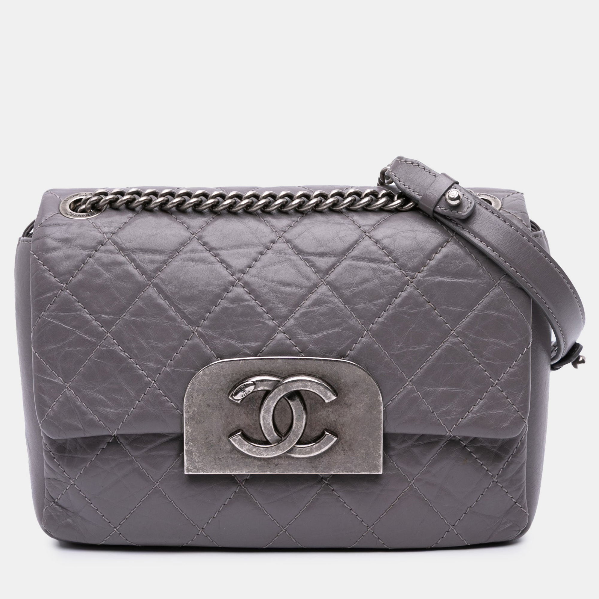 

Chanel Square Flap Purple Quilted Aged Calfskin Leather Shoulder Bag