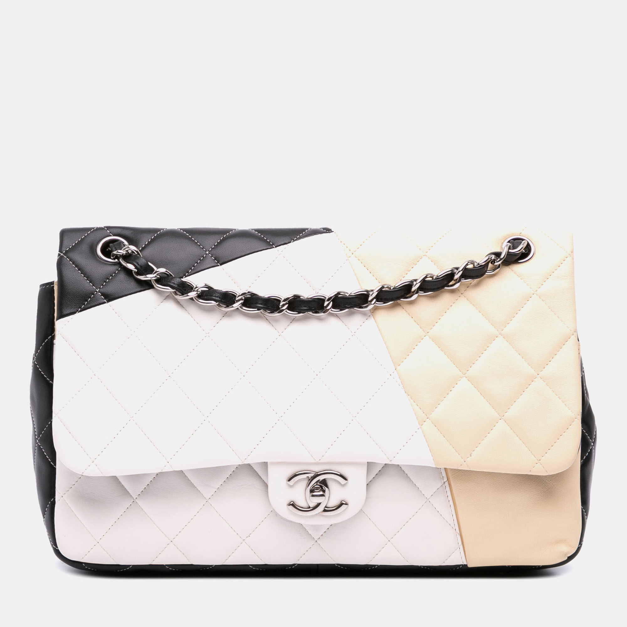 

Chanel Jumbo Classic Tricolor Lambskin Colorblock Double Flap, Multicolor