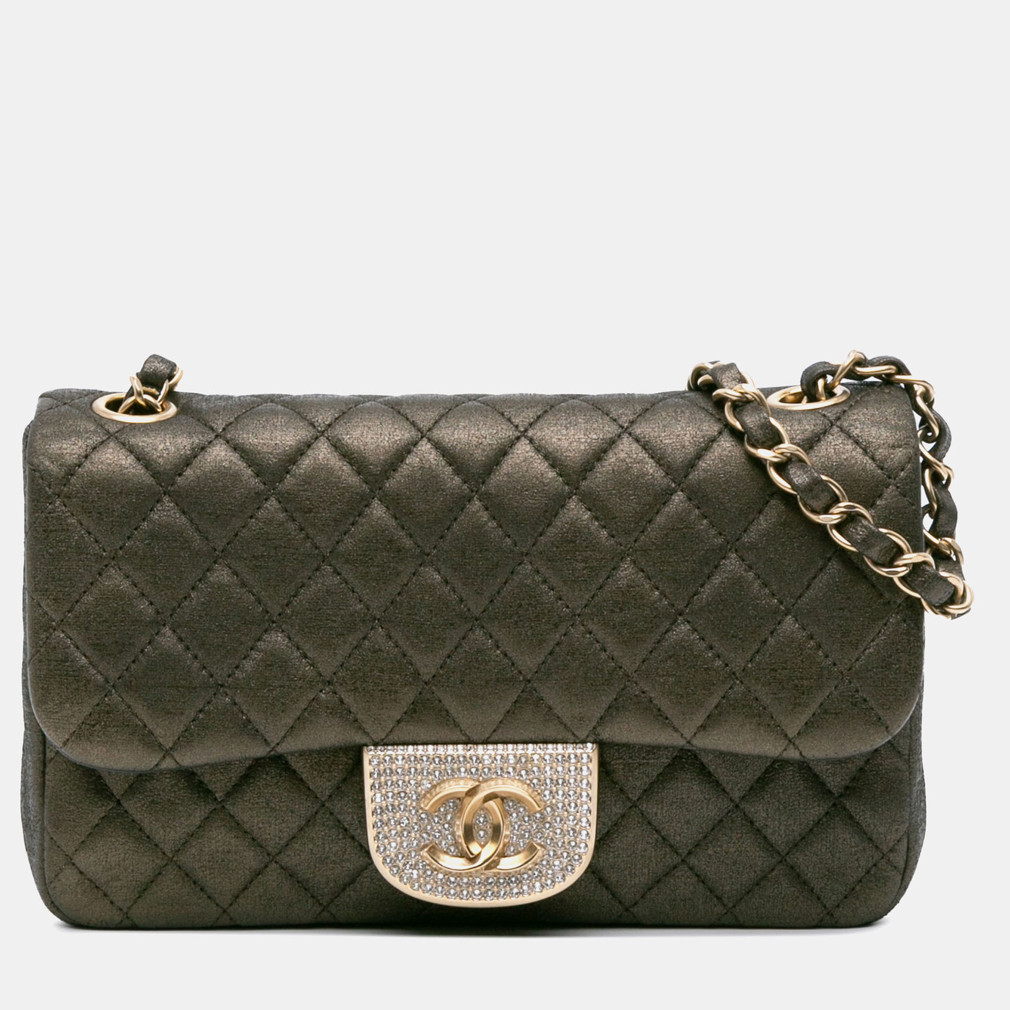 

Chanel Brown Small Quilted Iridescent Calfskin Crystal Single Flap