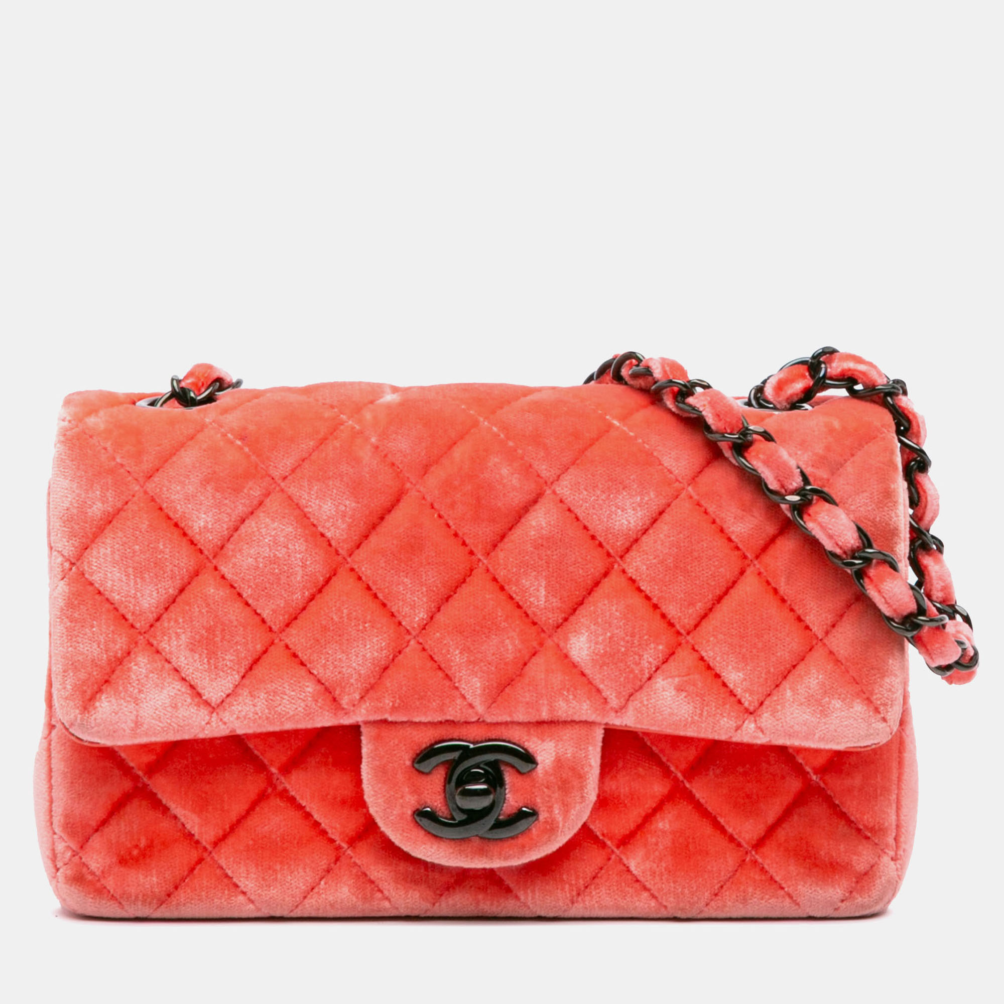

Chanel Orange Mini Rectangular Classic Velvet Single Flap