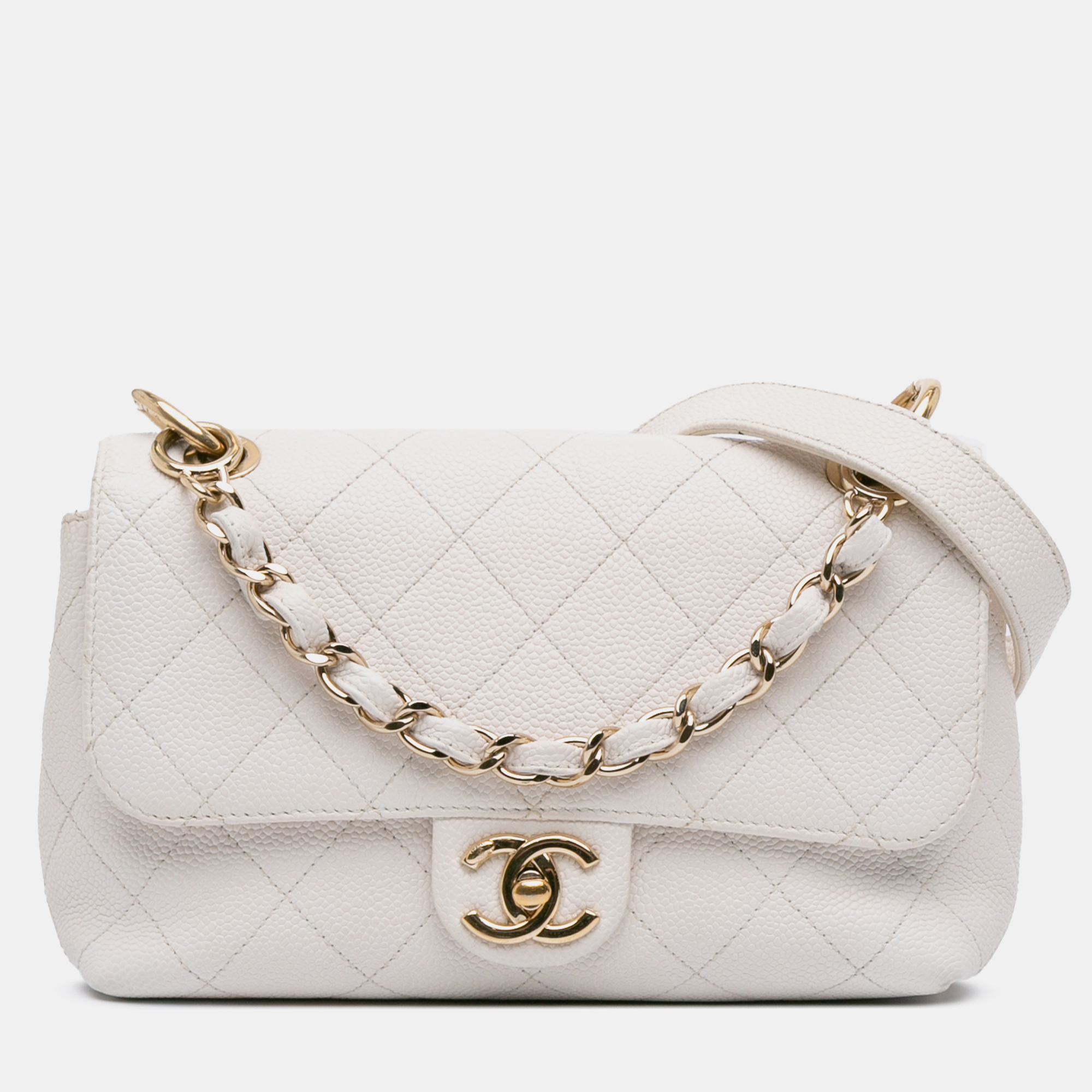 

Chanel White Small Stitched Caviar City Walk Flap Bag