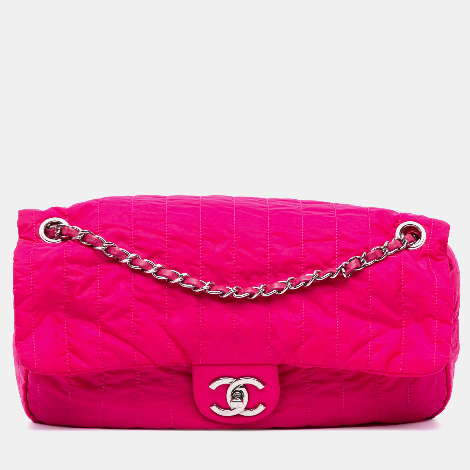 

Chanel Pink Jumbo Quilted Nylon Soft Shell Flap