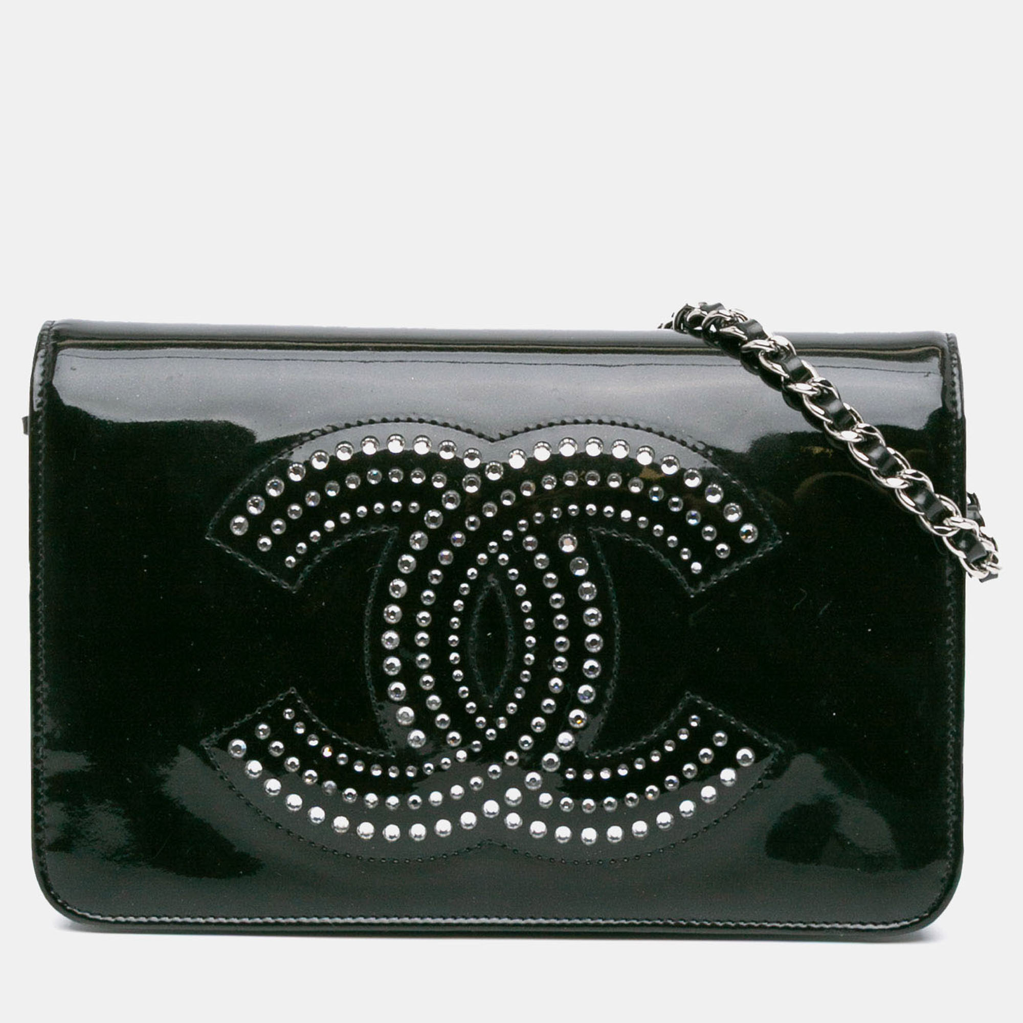 

Chanel Black CC Patent Strass Embellished Wallet On Chain