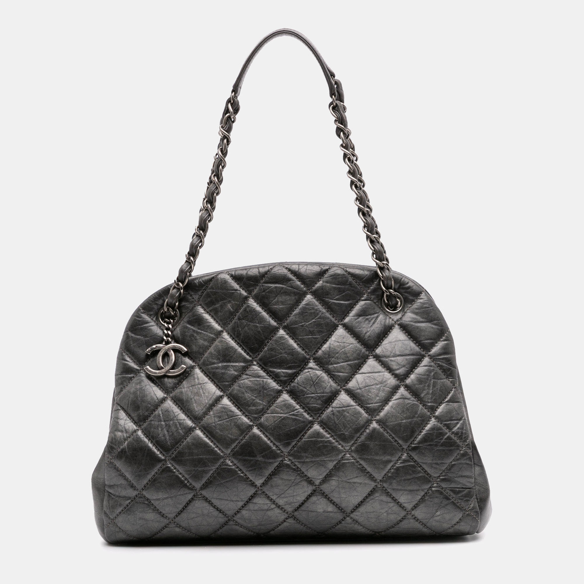 

Chanel Grey Large Aged Calfskin Just Mademoiselle Bowling Bag