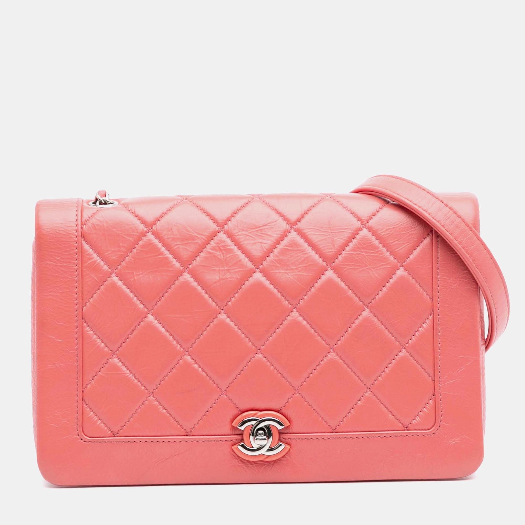 

Chanel Pink Crumpled Calfskin Bi Quilted Vintage Full Flap