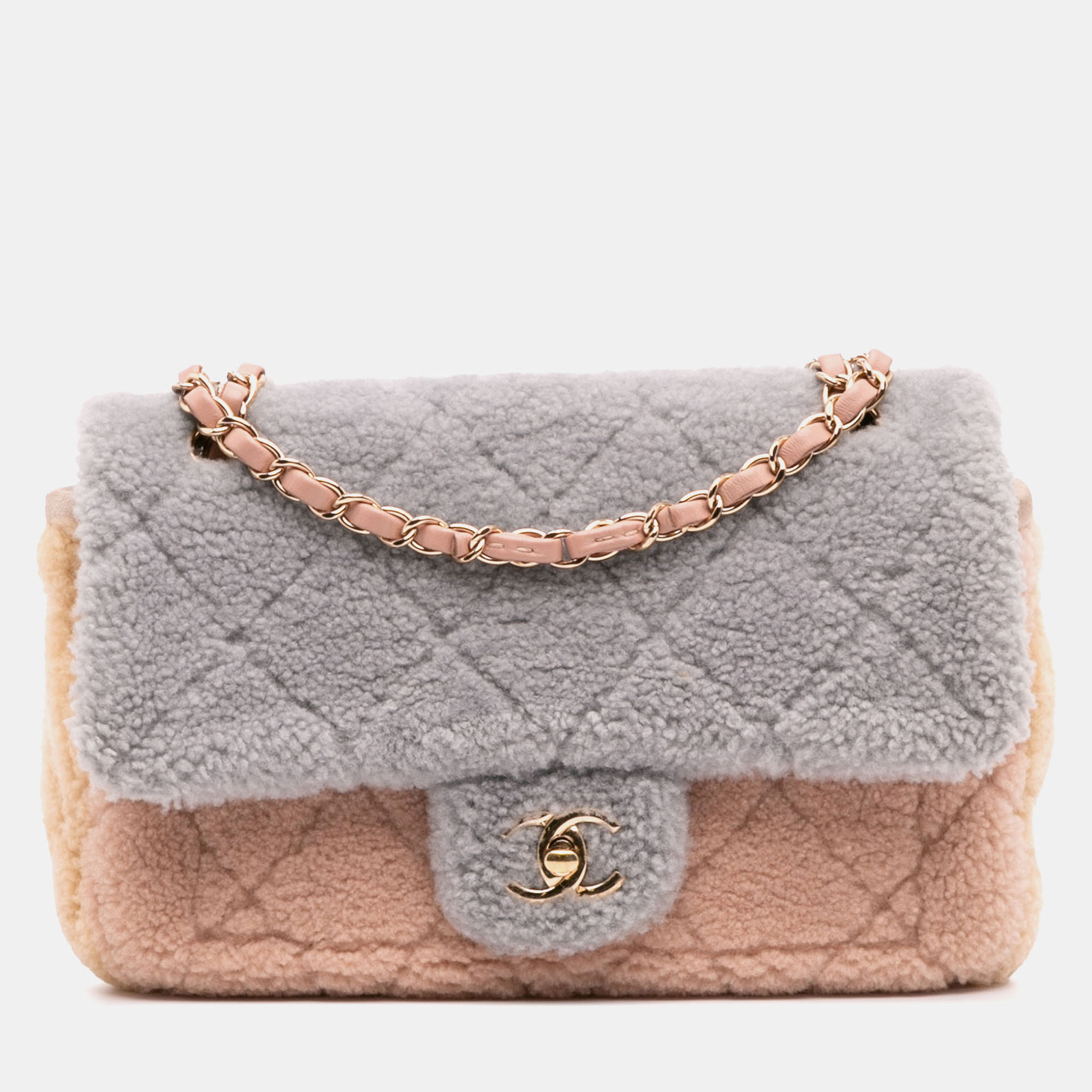 

Chanel Brown Medium CC Tricolor Shearling Single Flap