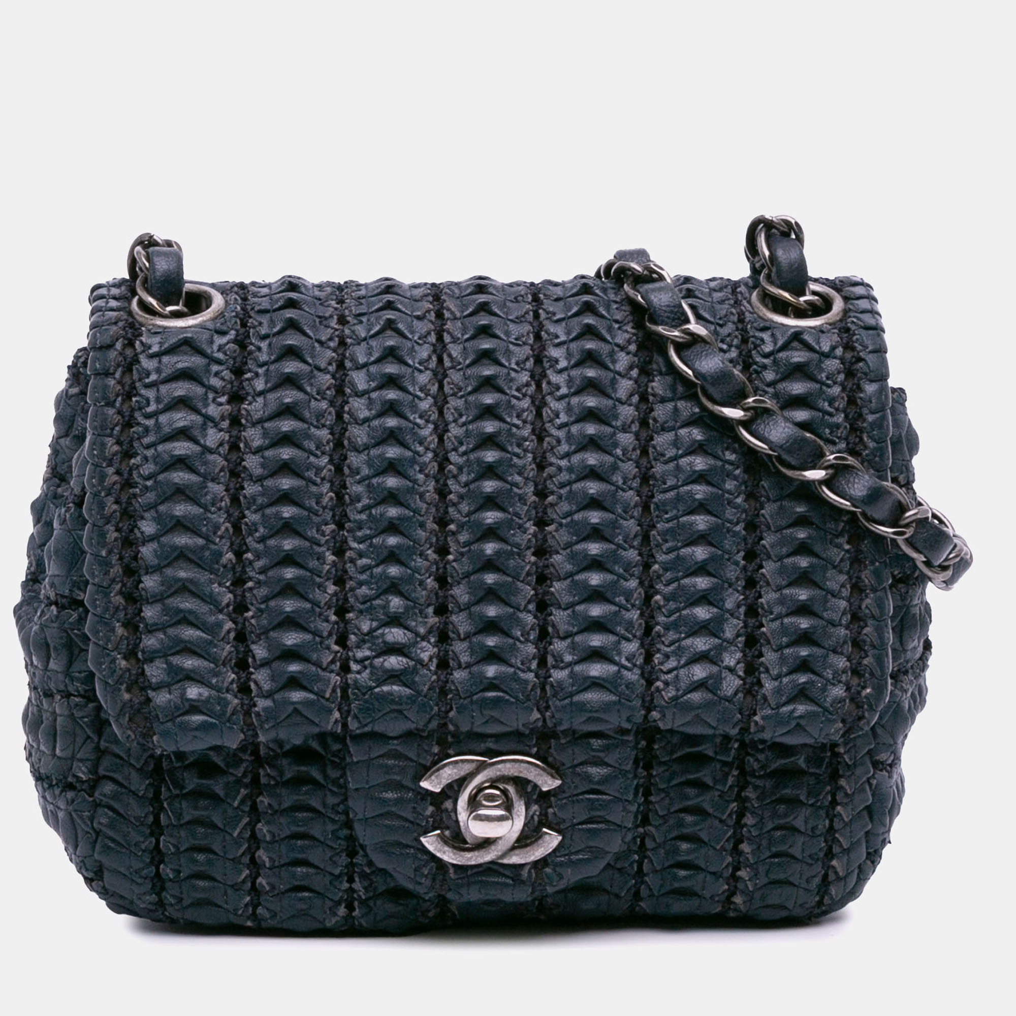 

Chanel Navy Blue Paris Seoul Mini Crochet Lambskin Single Flap