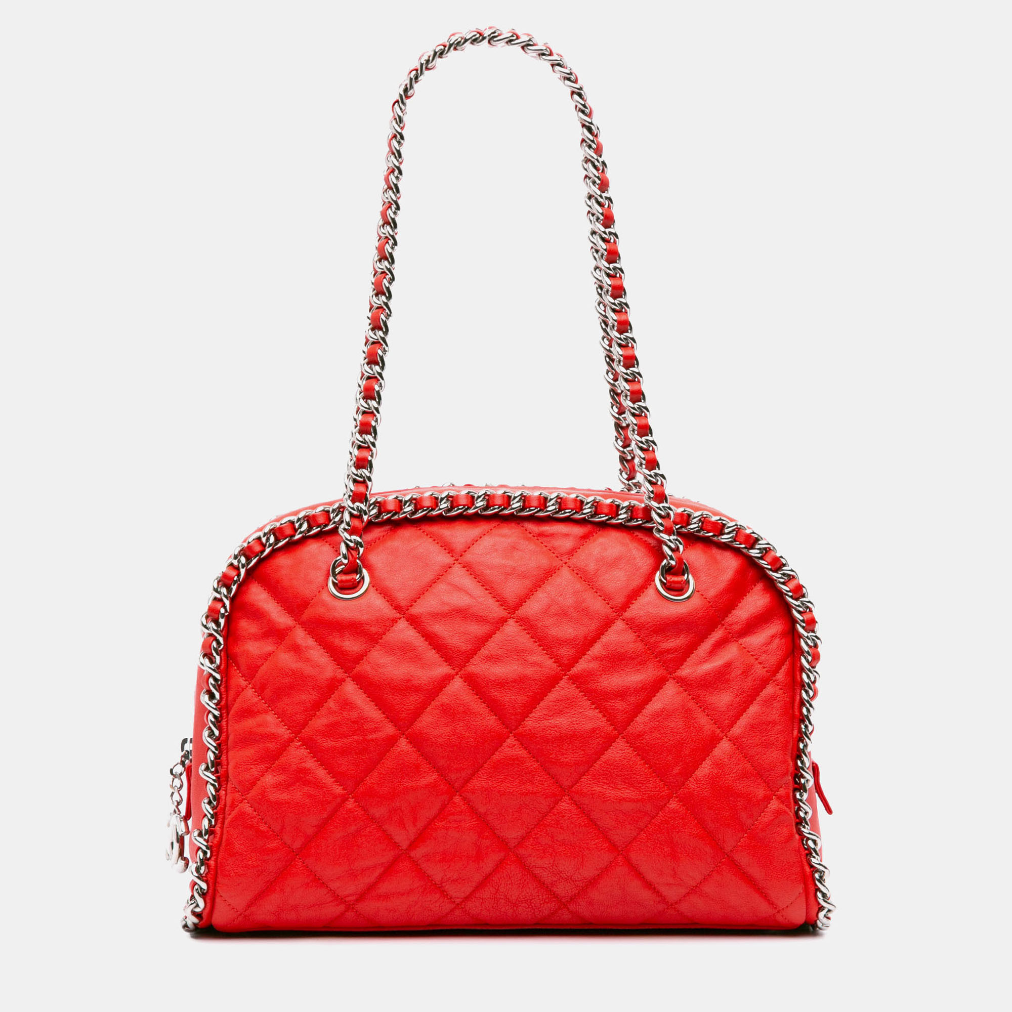 

Chanel Red Quilted Washed Lambskin Chain Around Bowler