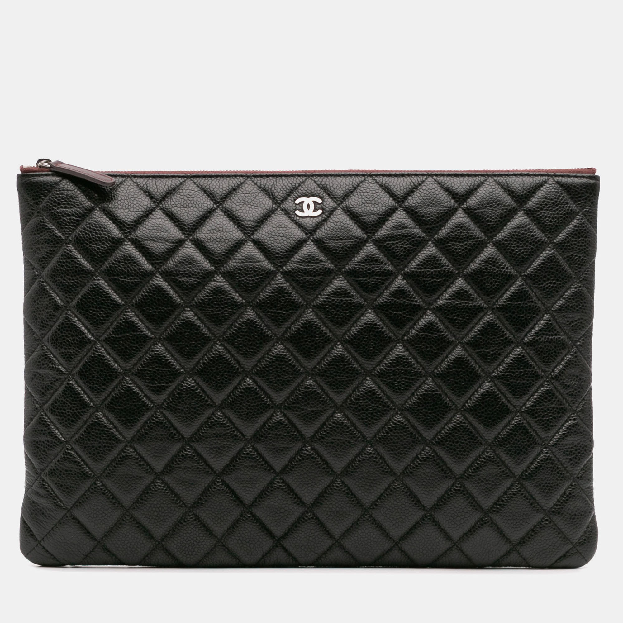 

Chanel Black Large Quilted Caviar O Case Clutch