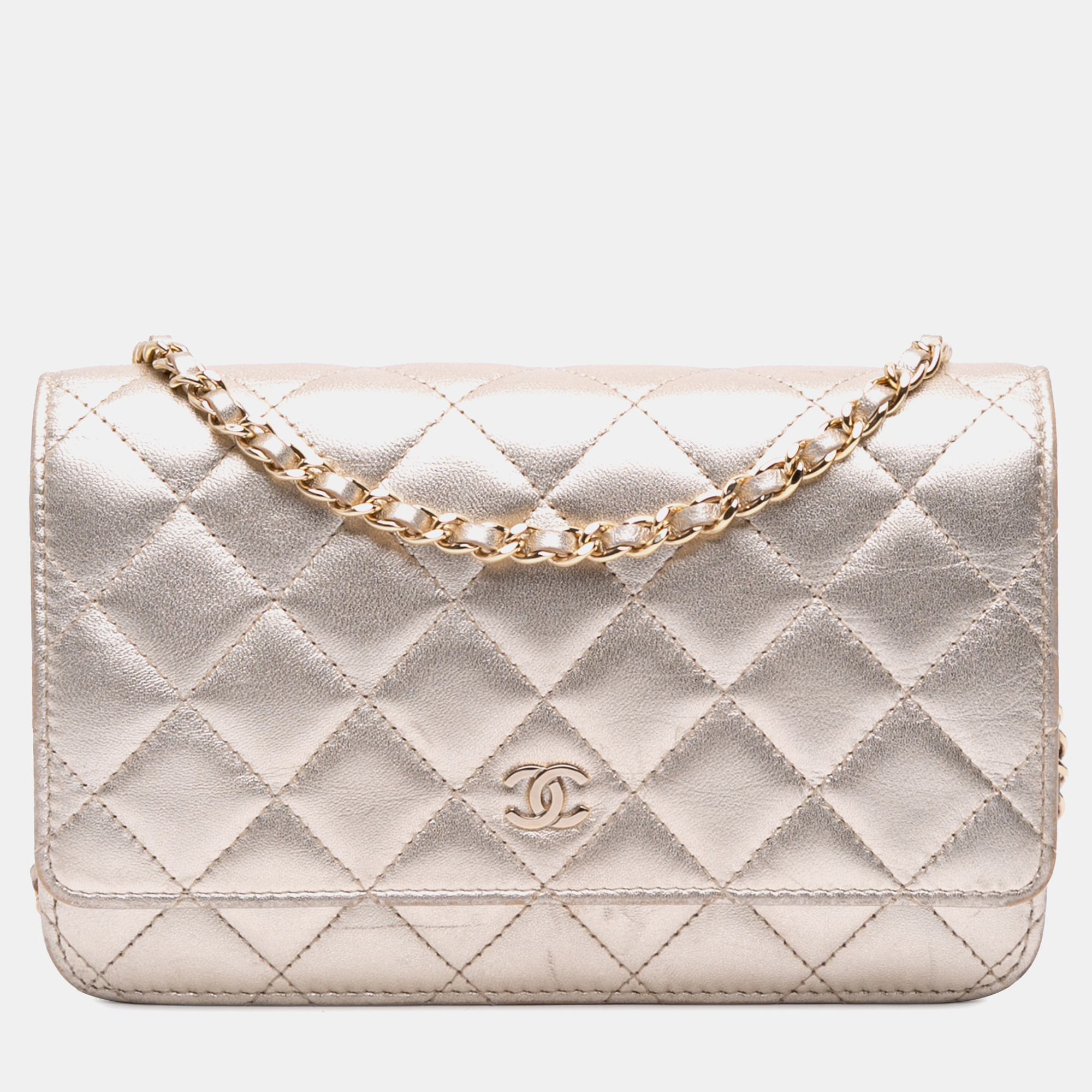 

Chanel Gold CC Metallic Quilted Lambskin Wallet on Chain