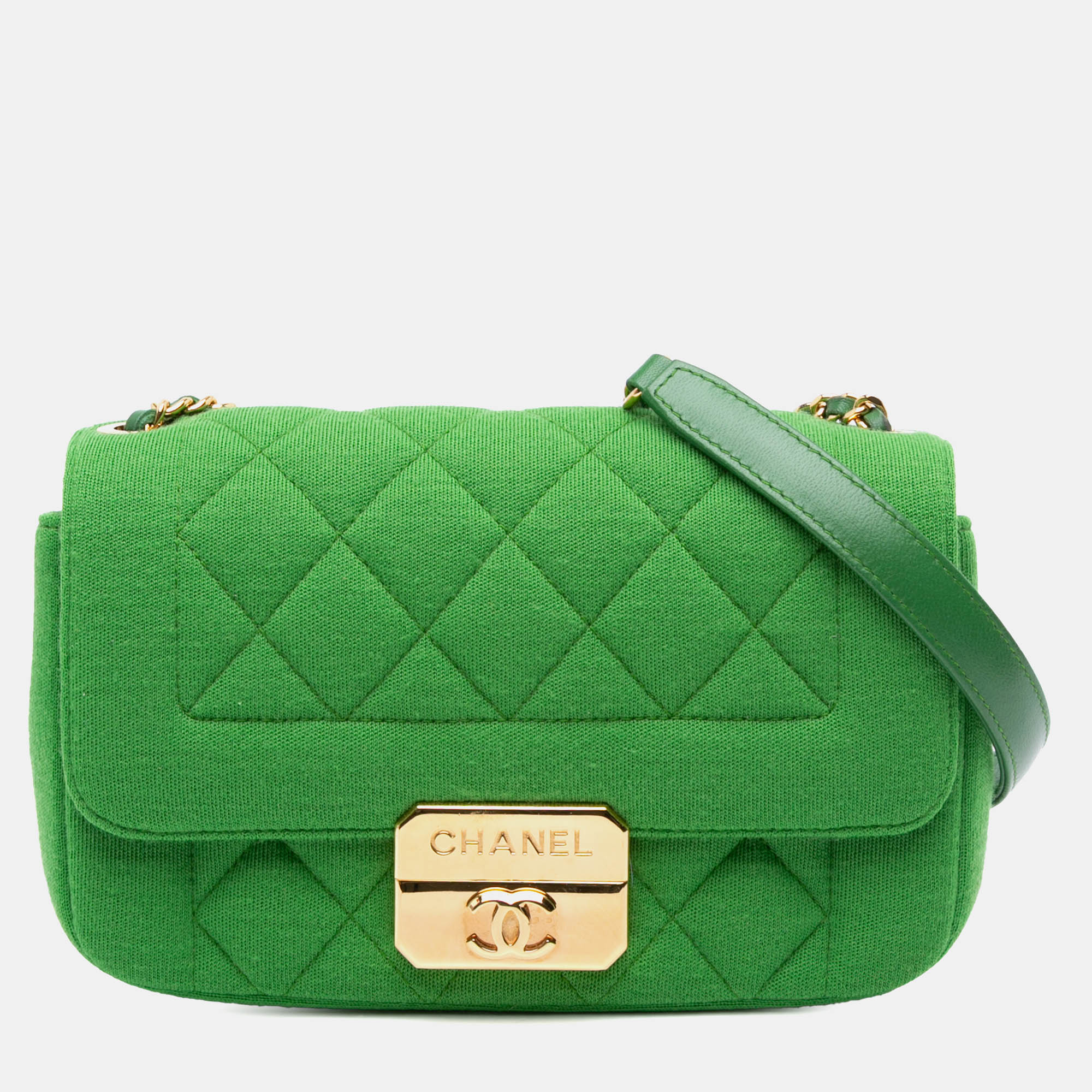 

Chanel Green Mini Jersey Chic With Me Flap