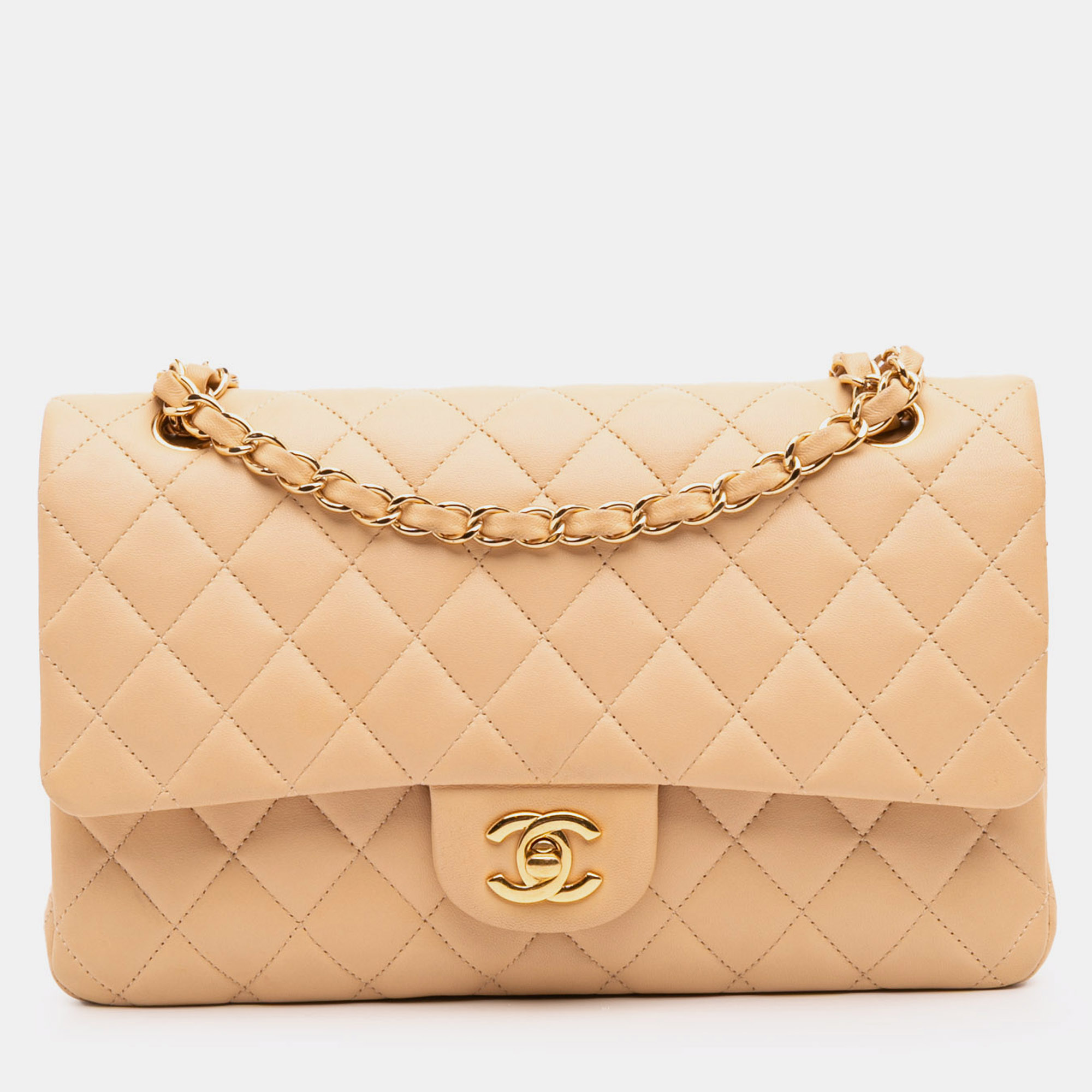 

Chanel Beige Medium Classic Lambskin Double Flap