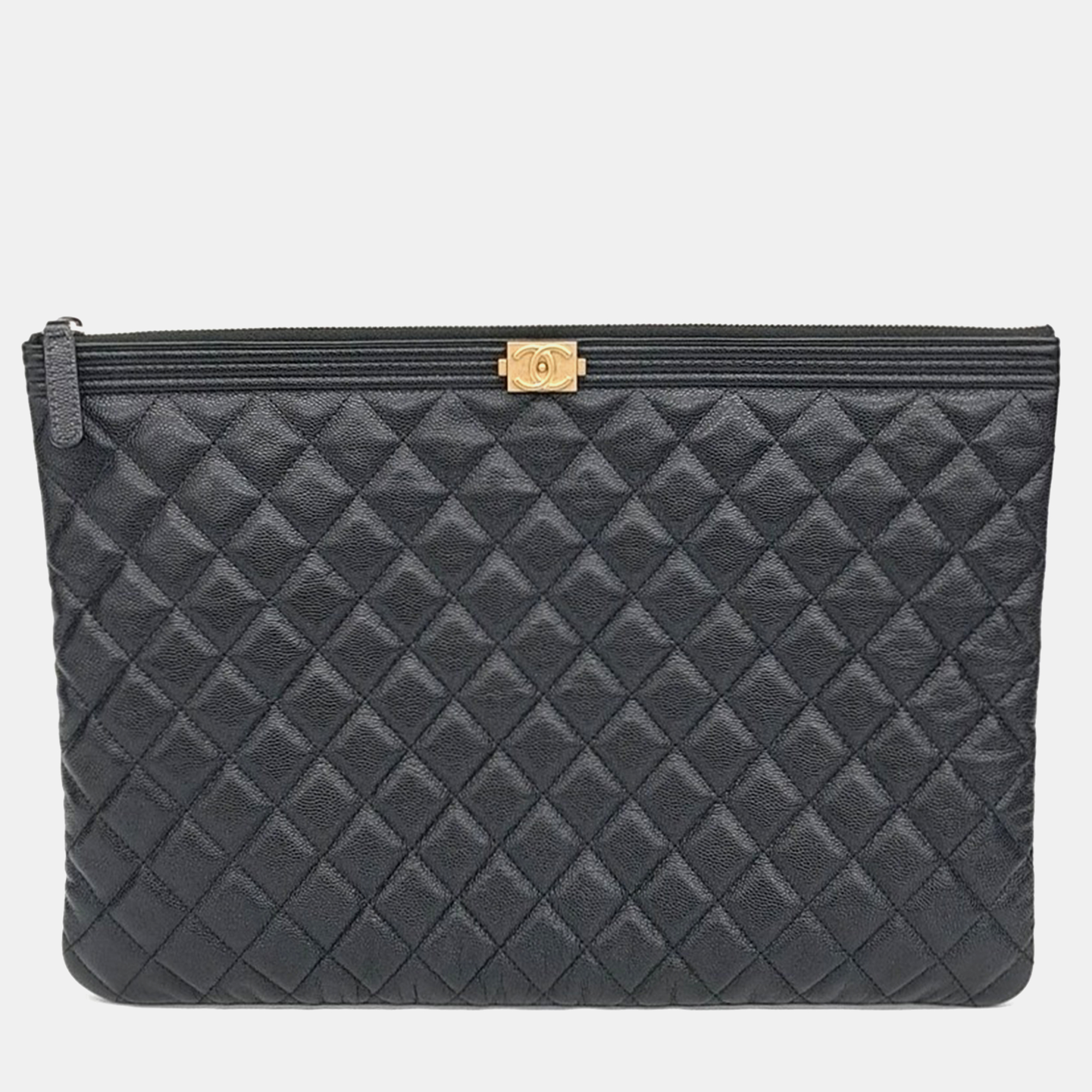 

Chanel Black Leather Caviar Boy Clutch Large